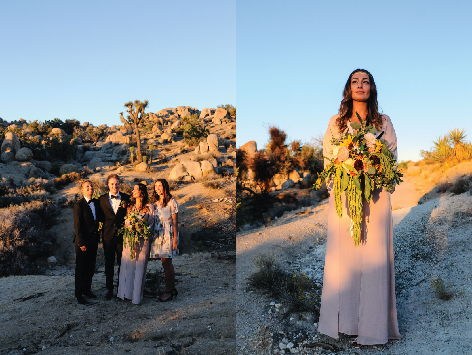 Joshua Tree Elopement, Joshua Tree Wedding, Joshua Tree, CA, Pink Wedding Dress, sunrise wedding, sunrise elopement, Flora Pop Elopement