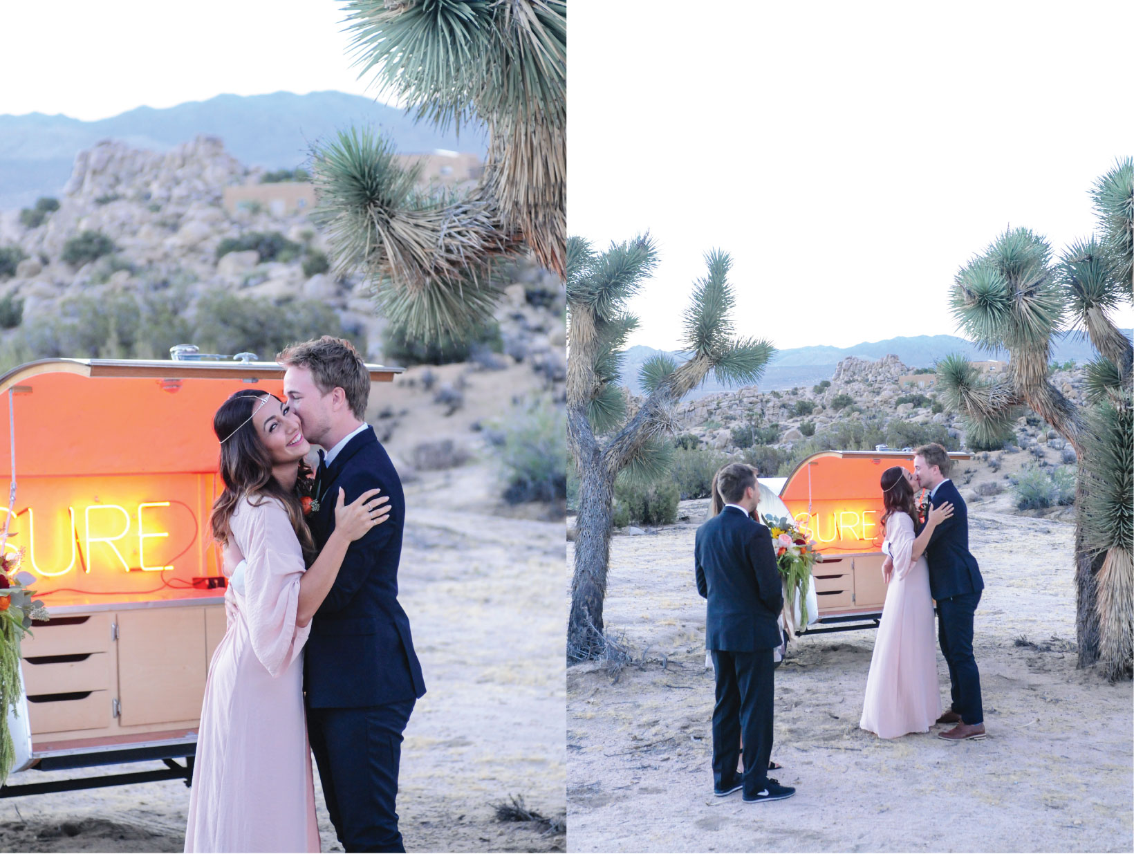 Joshua Tree Elopement, Joshua Tree Wedding, Joshua Tree, CA, Pink Wedding Dress, sunrise wedding, sunrise elopement, Flora Pop Elopement