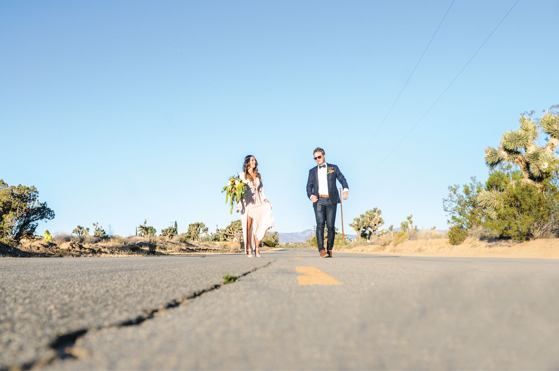Joshua Tree Elopement, Joshua Tree Wedding, Joshua Tree, CA, Pink Wedding Dress, sunrise wedding, sunrise elopement, Flora Pop Elopement