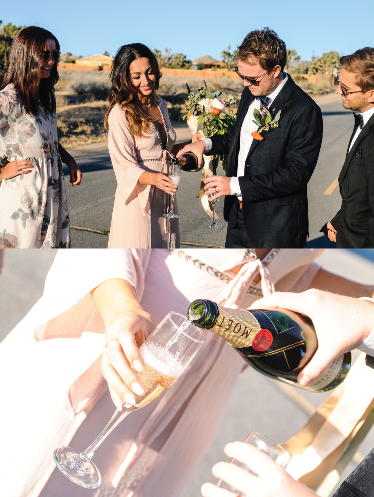Joshua Tree Elopement, Joshua Tree Wedding, Joshua Tree, CA, Pink Wedding Dress, sunrise wedding, sunrise elopement, Flora Pop Elopement