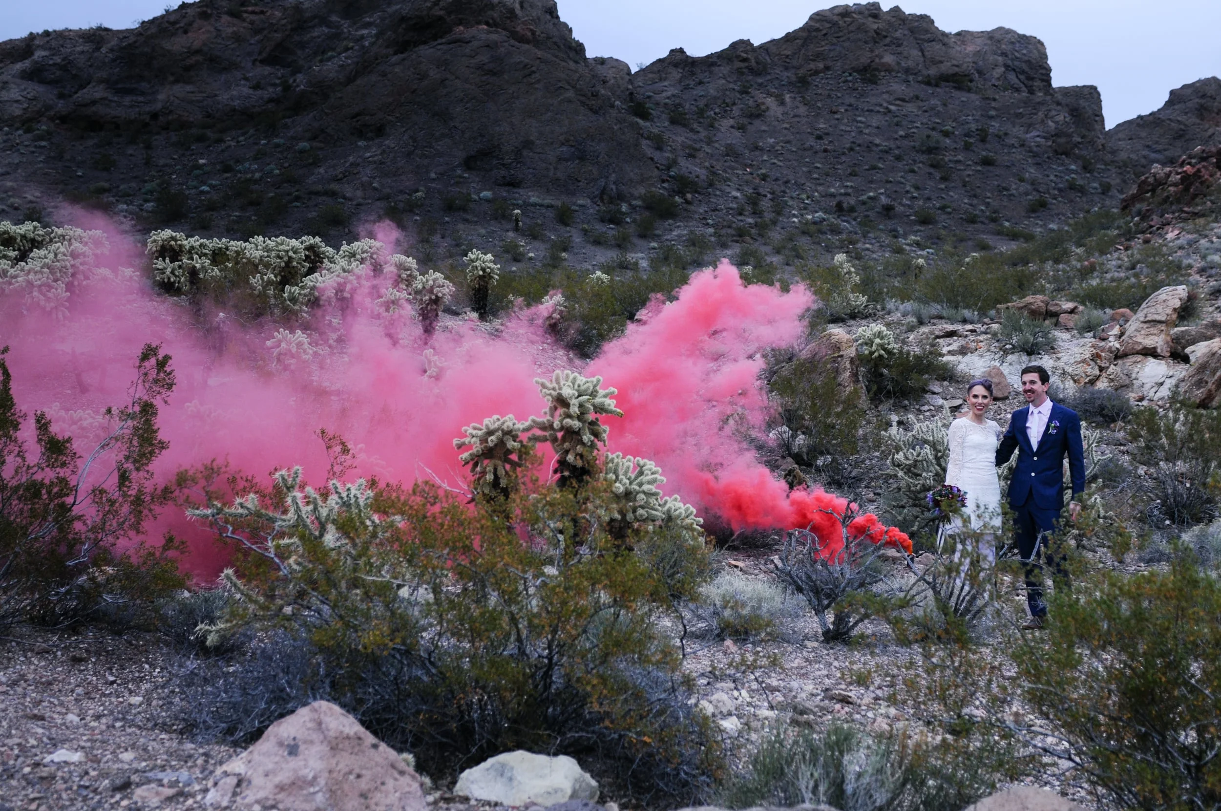 pop up wedding, flora pop wedding, elopement, las vegas elopement, desert elopement, smoke bomb wedding