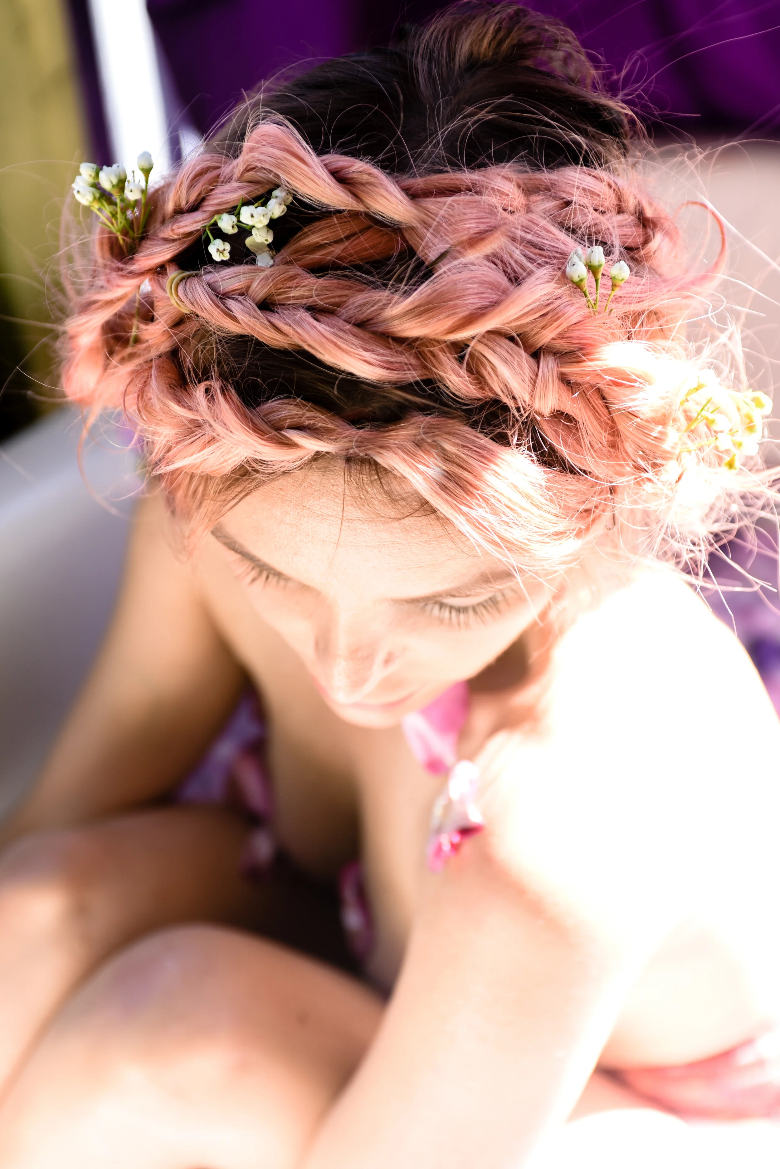 rose bath, milk bath, flores lane candles, boho bunnie, joshua tree, rose petal bath, milky bath shoot, pink hair, overtone hair pink, pastel pink hair