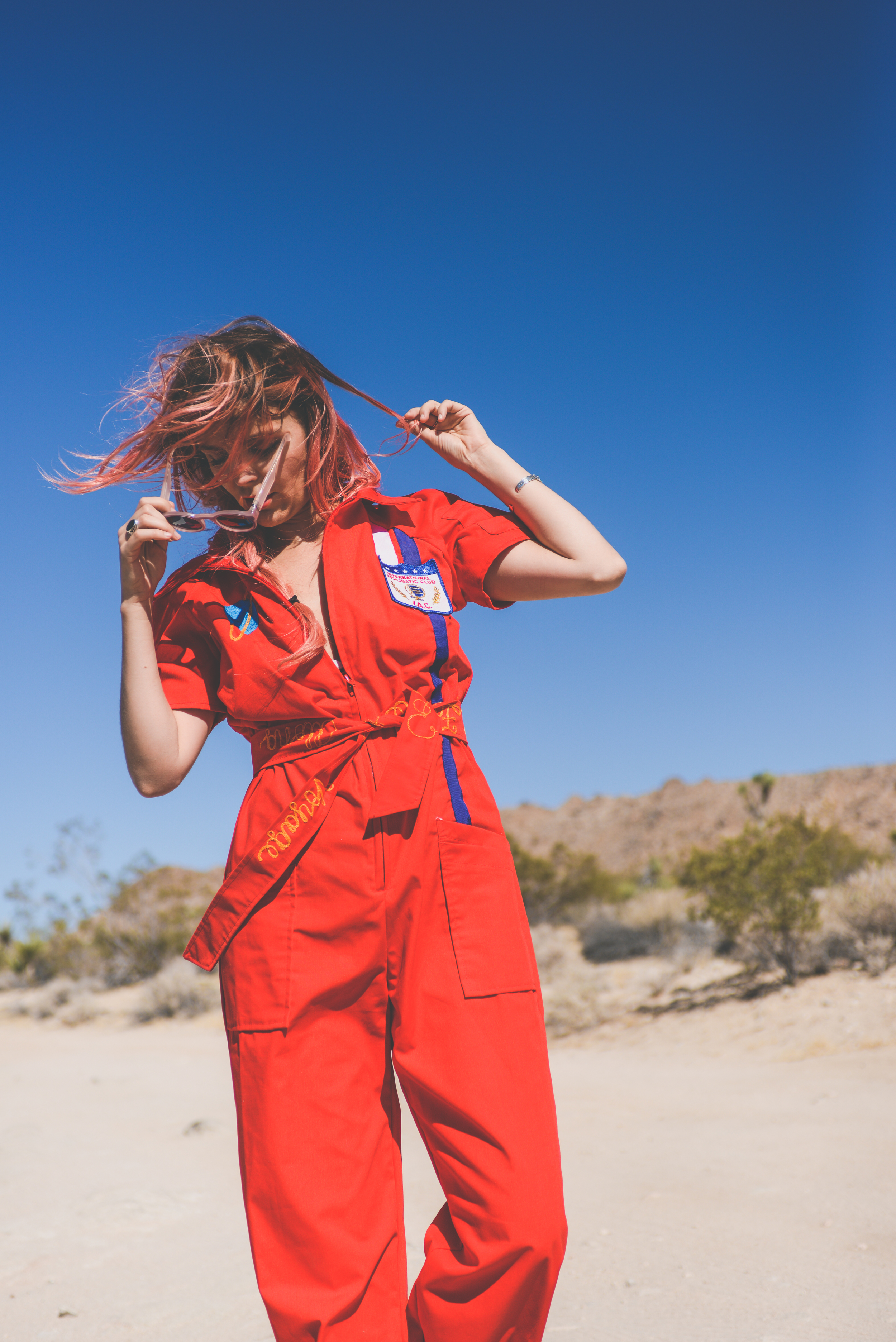 festival wear, vintage jumpsuit, red, festival outfit, ldv vintage, boho bunnie, joshua tree, desert vibes, ashley marie myers, festival gear, vintage outfits, vintage wear, boho, vintage car, red car,