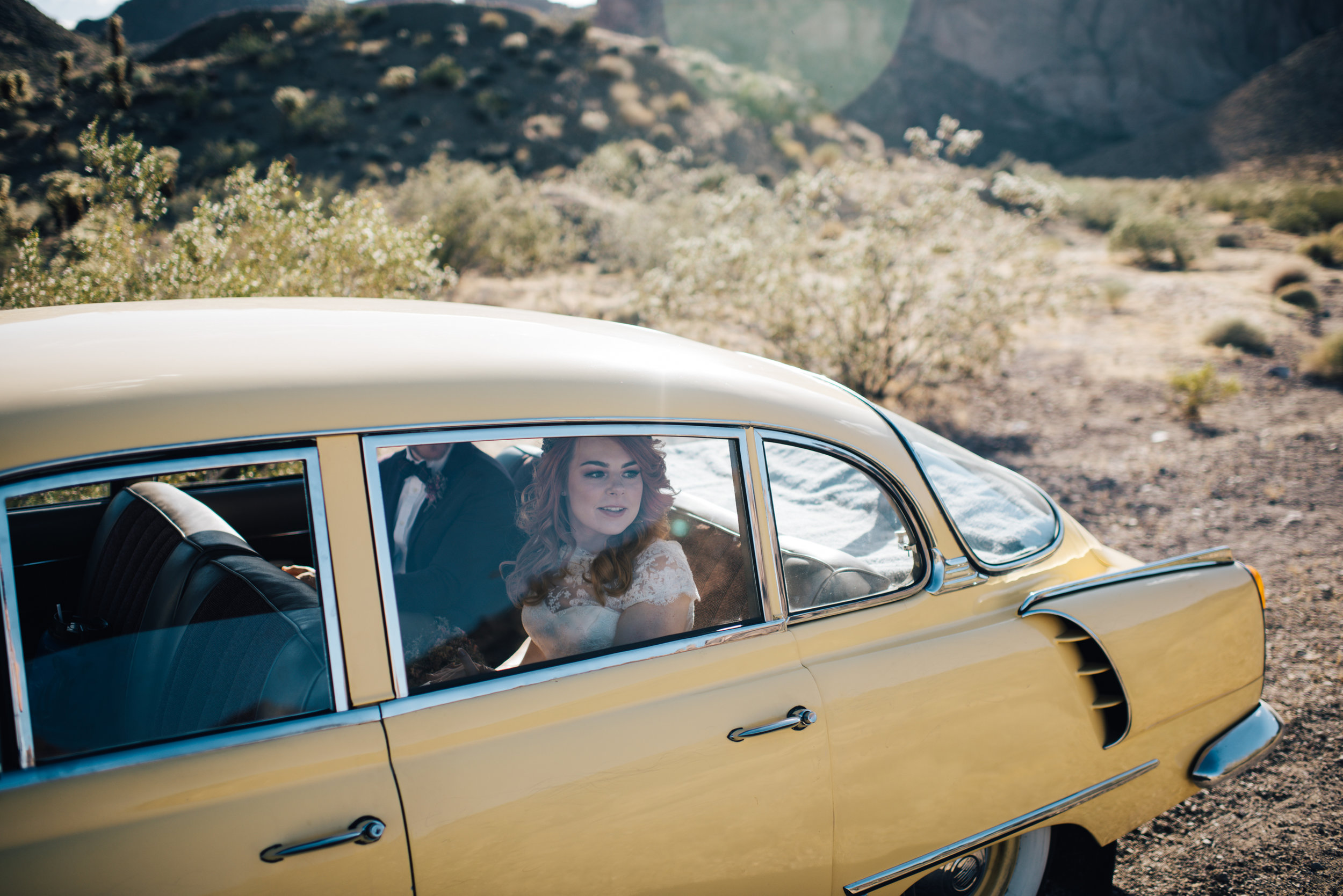 red head, ginger bride, vintage wedding, wedding las vegas, elopement las vegas, elopement, peachy keen union, red head bride, vintage bride, vintage car, tetra, yellow, desert wedding, summer wedding, las vegas, mojave desert, wedding inspiration, wed, i do, charming, las vegas elopement, elope, elopement photographer