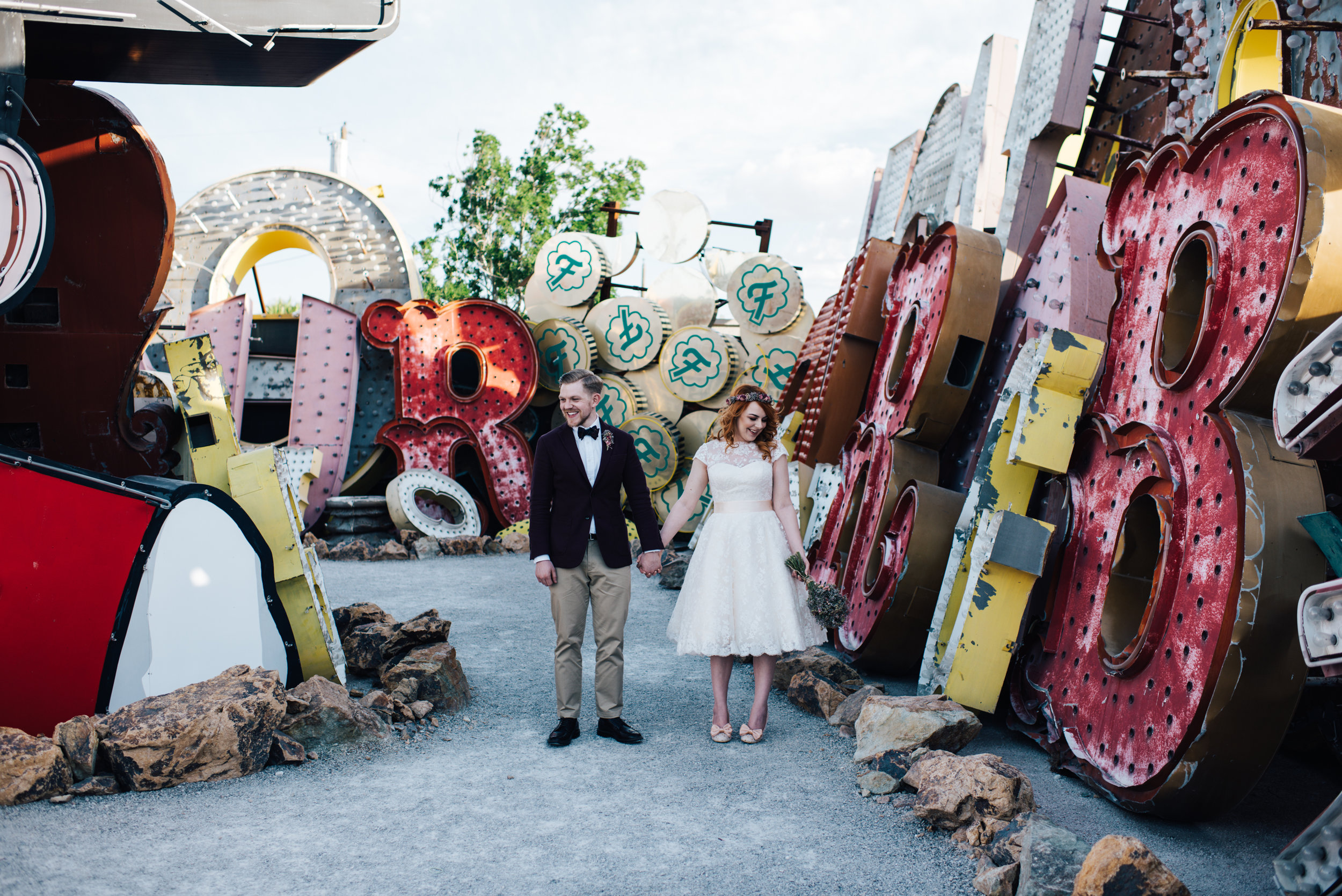 Neon museum Las vegas, Neon Signs, red head, ginger bride, vintage wedding, wedding las vegas, elopement las vegas, elopement, peachy keen union, red head bride, vintage bride, vintage car, tetra, yellow, desert wedding, summer wedding, las vegas, mojave desert, wedding inspiration, wed, i do, charming, las vegas elopement, elope, elopement photographer