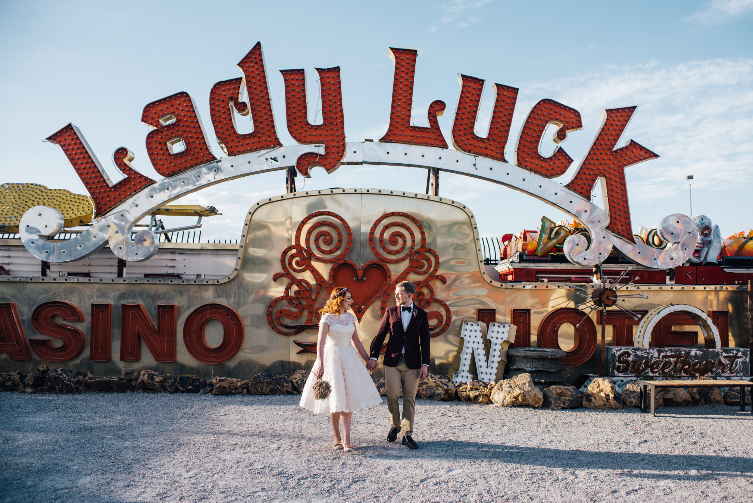 Neon museum Las vegas, Neon Signs, red head, ginger bride, vintage wedding, wedding las vegas, elopement las vegas, elopement, peachy keen union, red head bride, vintage bride, vintage car, tetra, yellow, desert wedding, summer wedding, las vegas, mojave desert, wedding inspiration, wed, i do, charming, las vegas elopement, elope, elopement photographer