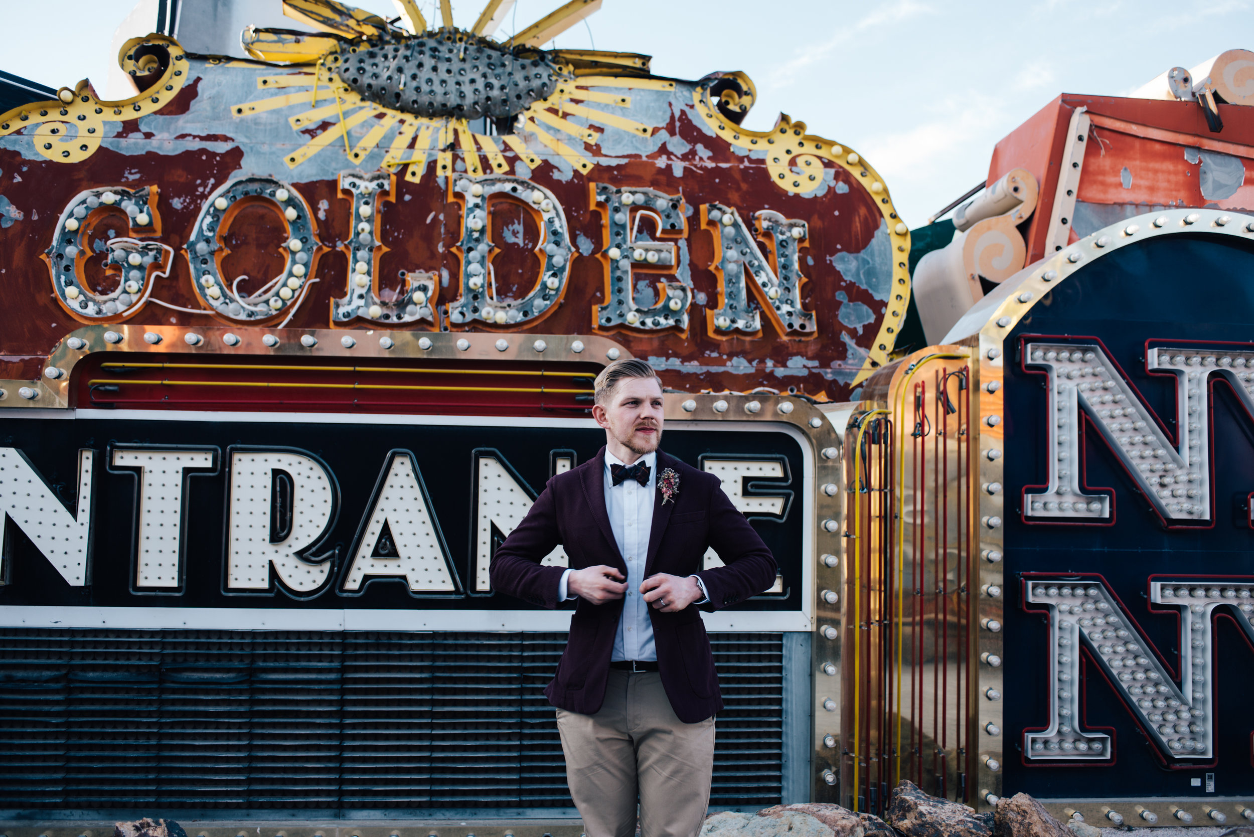 Neon museum Las vegas, Neon Signs, red head, ginger bride, vintage wedding, wedding las vegas, elopement las vegas, elopement, peachy keen union, red head bride, vintage bride, vintage car, tetra, yellow, desert wedding, summer wedding, las vegas, mojave desert, wedding inspiration, wed, i do, charming, las vegas elopement, elope, elopement photographer