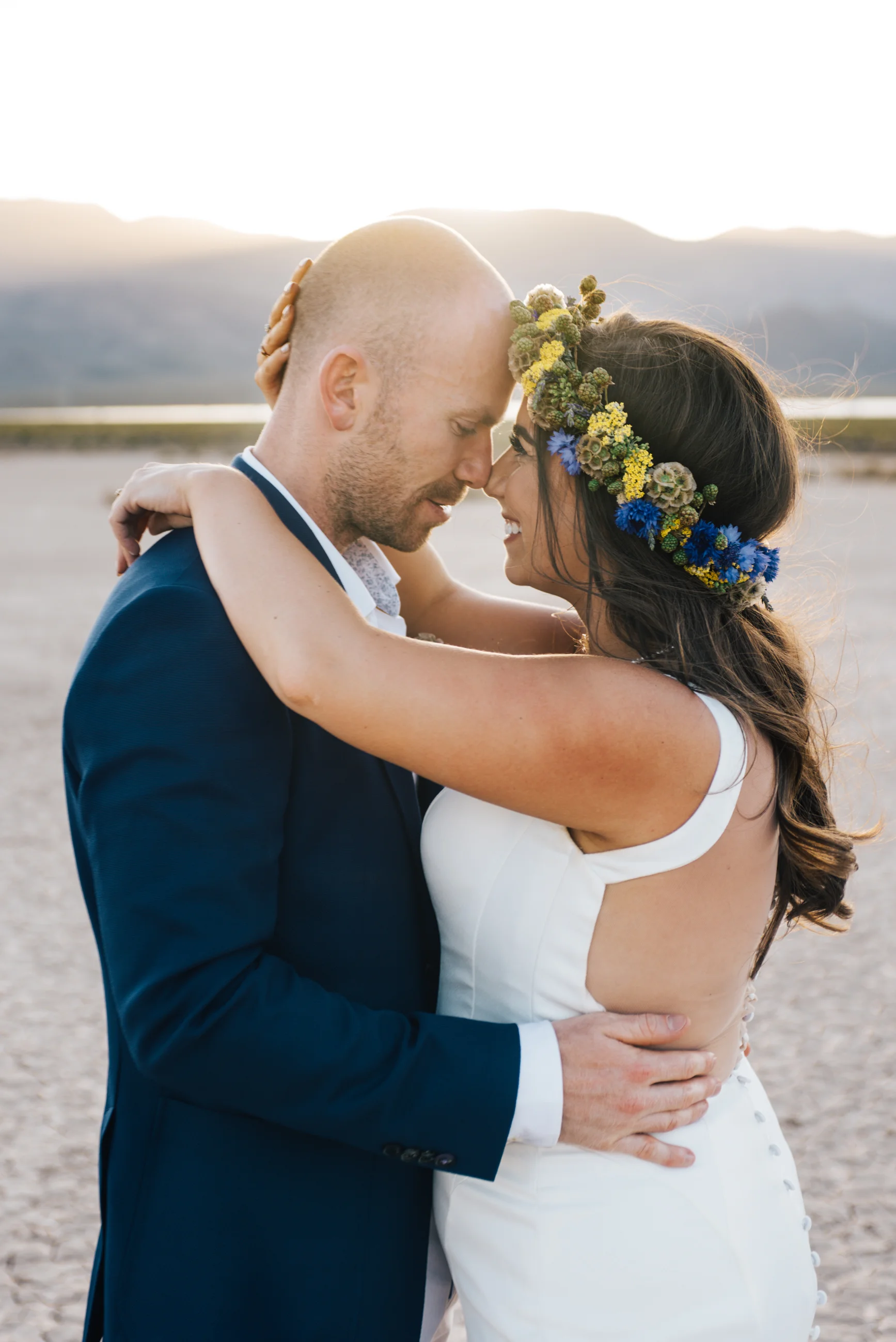ted baker groom suit, groom, dry lake bed elopement, elopement, flora pop, las vegas wedding, las vegas elopement, pop up wedding, desert wedding, essence of australia wedding dress, wedding dress, bride, bride style, bridal, aussie wedding, las vegas photographer, desert life, summer wedding, blush, blush bridal party, girls, flower crown, 