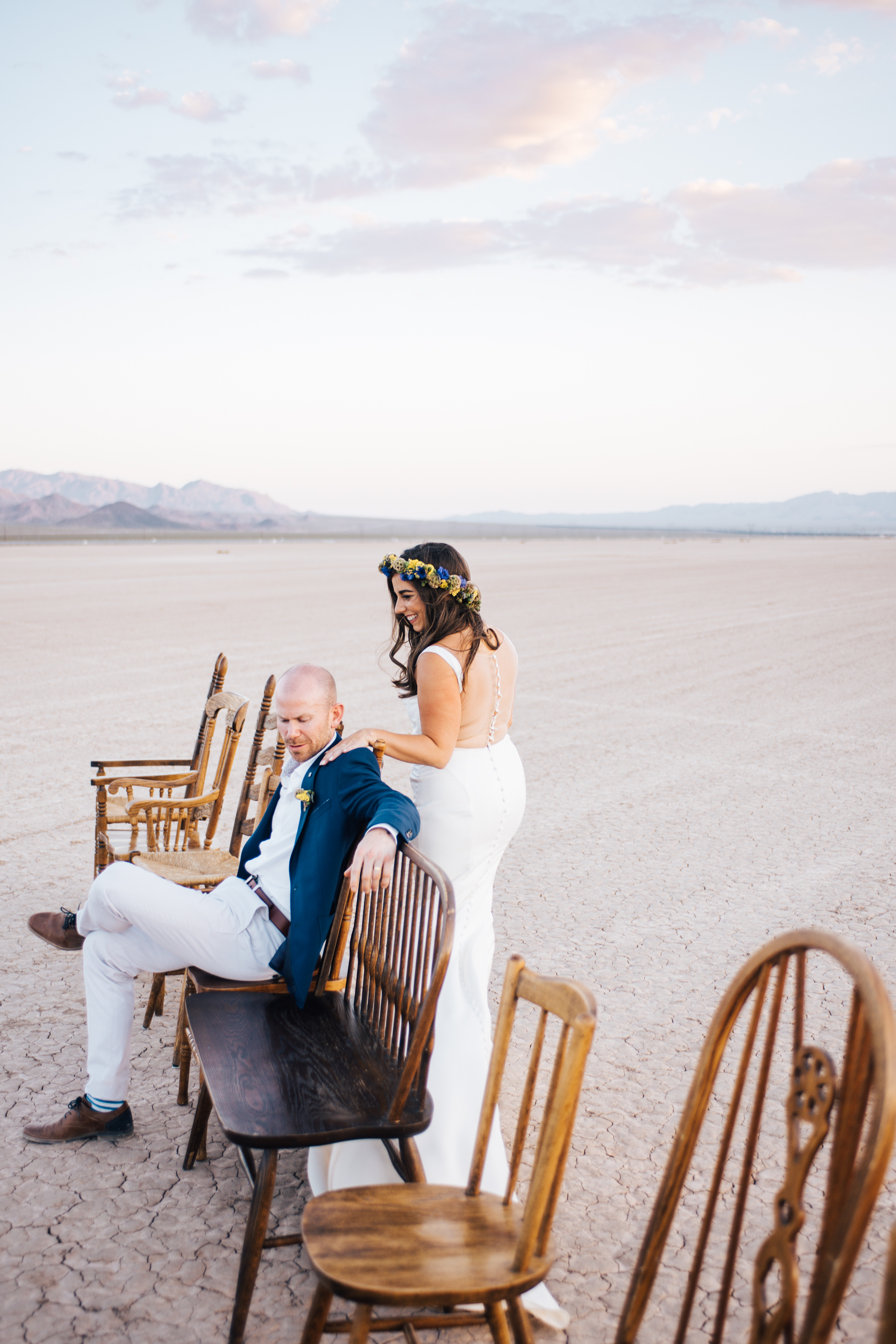 ted baker groom suit, groom, dry lake bed elopement, elopement, flora pop, las vegas wedding, las vegas elopement, pop up wedding, desert wedding, essence of australia wedding dress, wedding dress, bride, bride style, bridal, aussie wedding, las vegas photographer, desert life, summer wedding, blush, blush bridal party, girls, flower crown, 