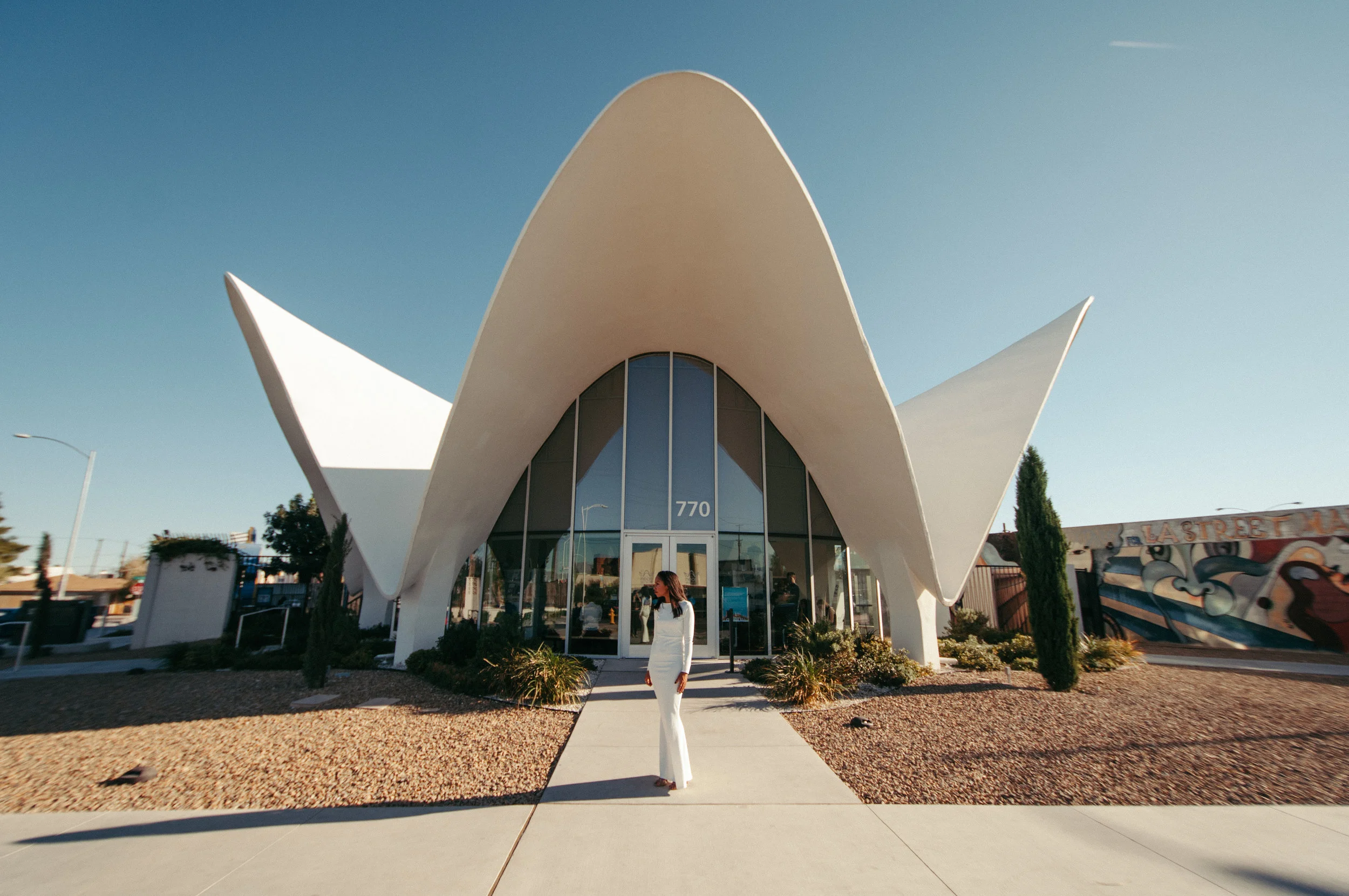 Neon Museum Tour shoot with a Sunset Flora Pop Elopement Ceremony / Oliver & Reanna