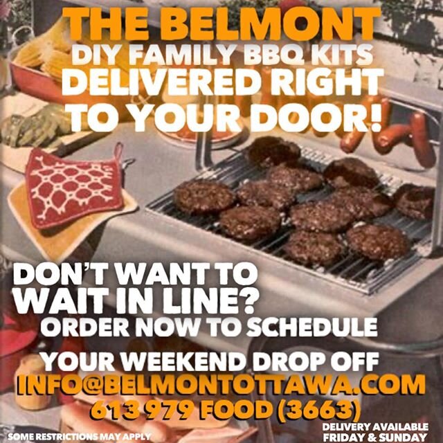 We have some beautiful weather on our hands in the next few days.  Save a trip to the store with our delivered family bbq pack.  Email or call for more information info@belmontottawa.com 613 979 3663