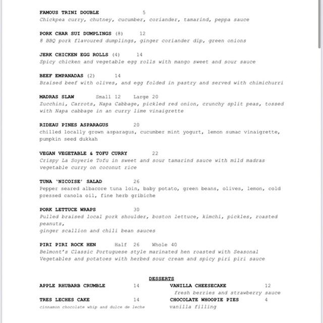 Weekly Menu.  Some great new stuff coming out of our tiny kitchen