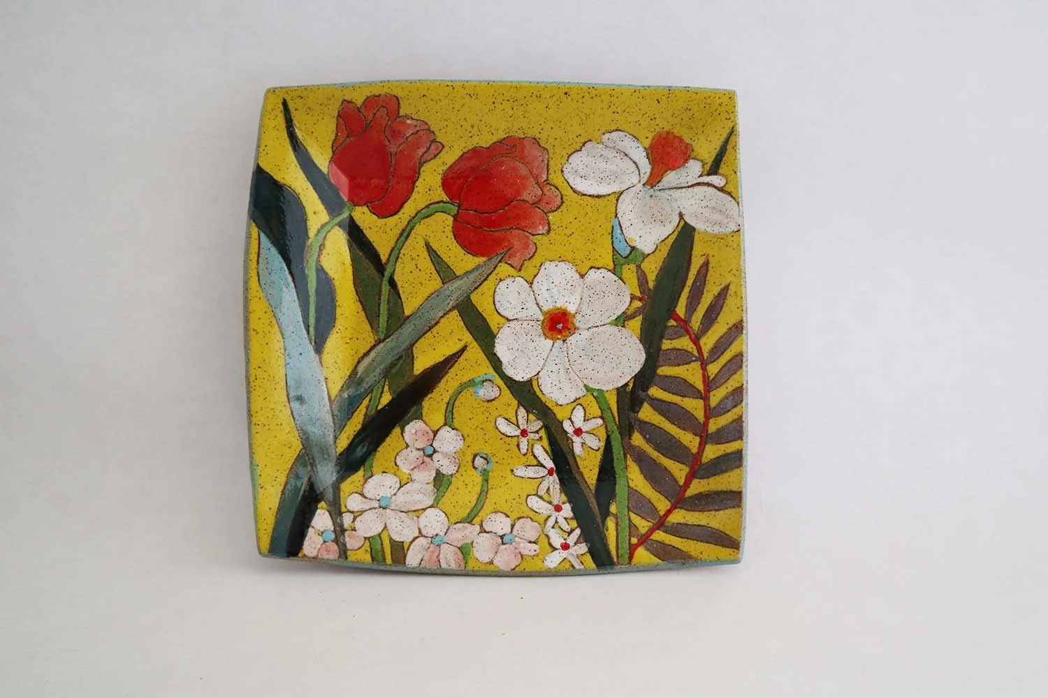 Spring Flowers Square Dish (bright yellow)