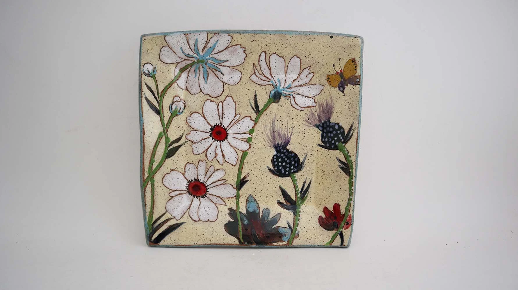 Flowers and Pigment Square Dish