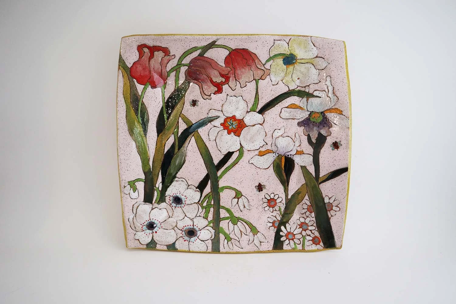 Spring Flower Square Platter (light pink)