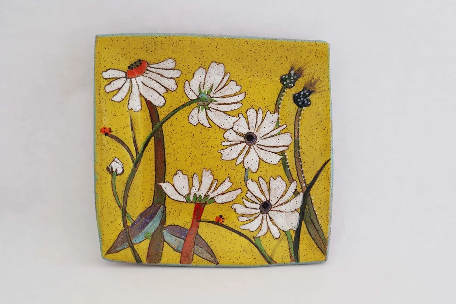 Spring Flowers Square Dish (bright yellow)