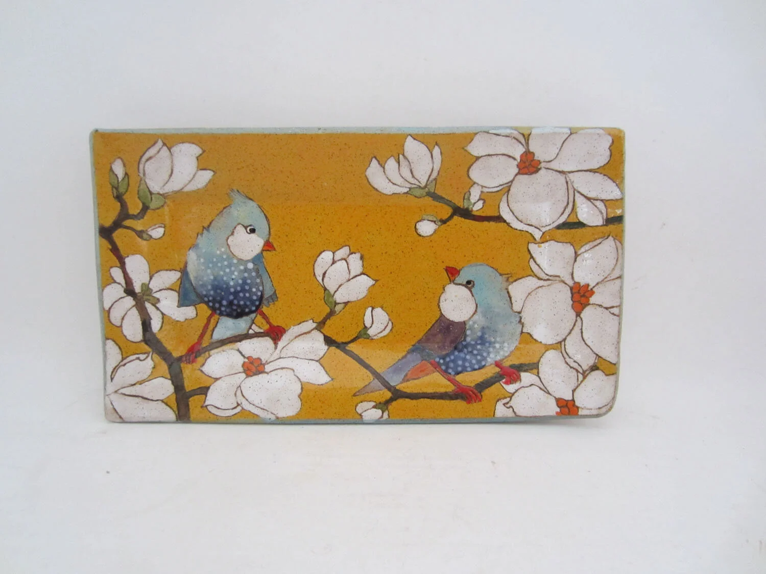 Birds & Magnolia Medium Rectangle Tray (Yellow)