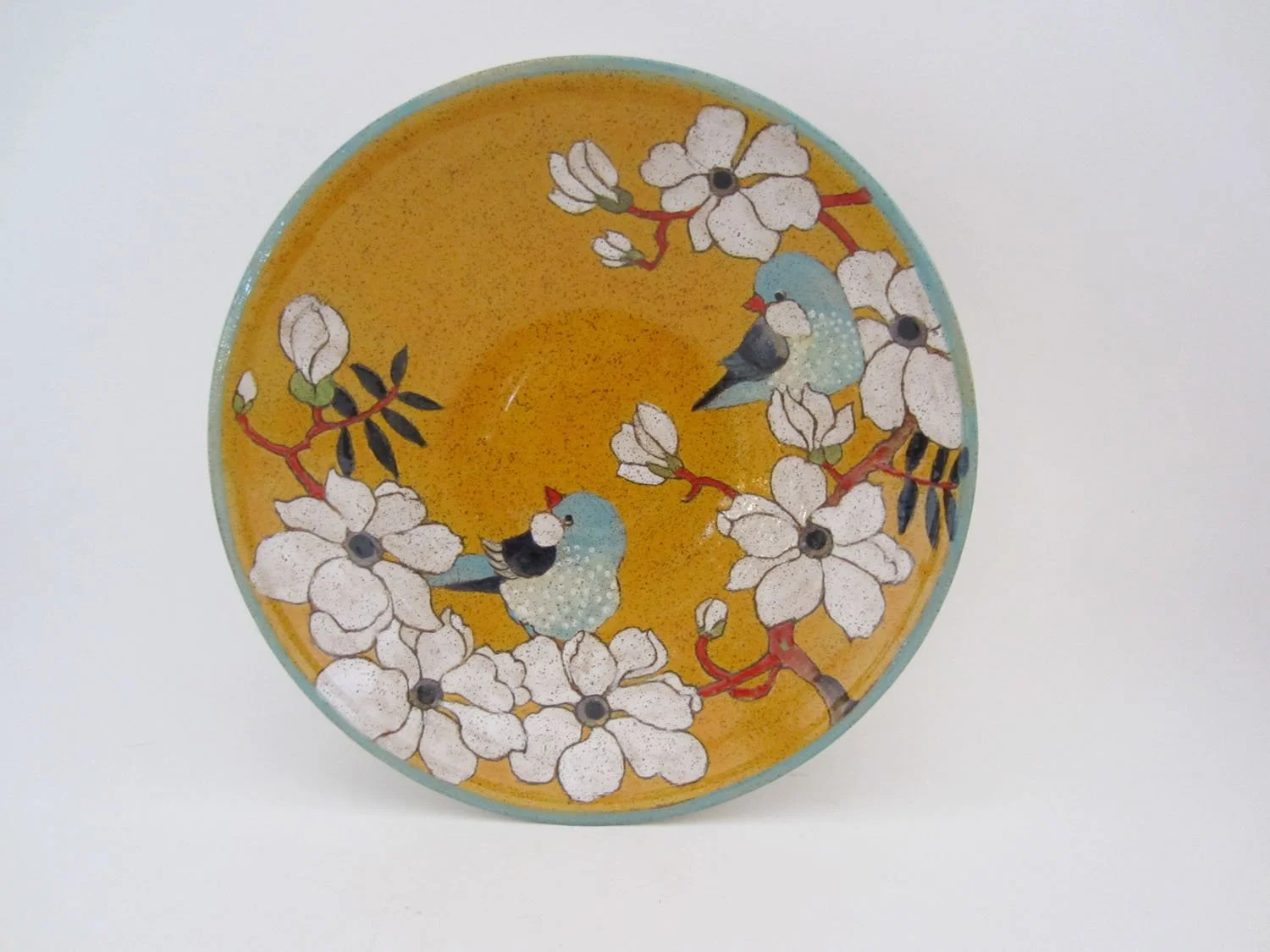 Magnolia Flower with Bird Serving Bowl (yellow)