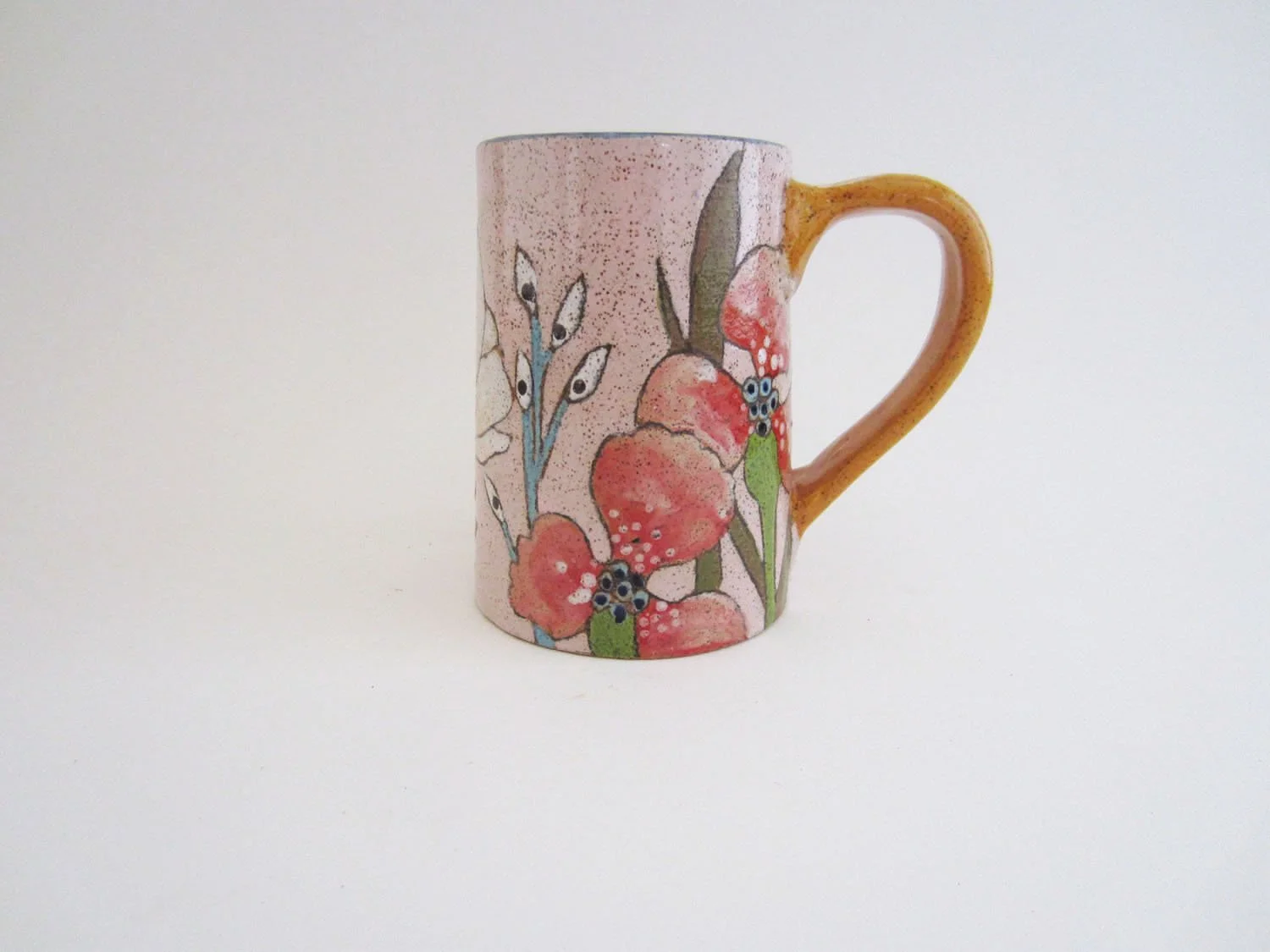 Flowers and Pigment Mug (pink/yellow handle)