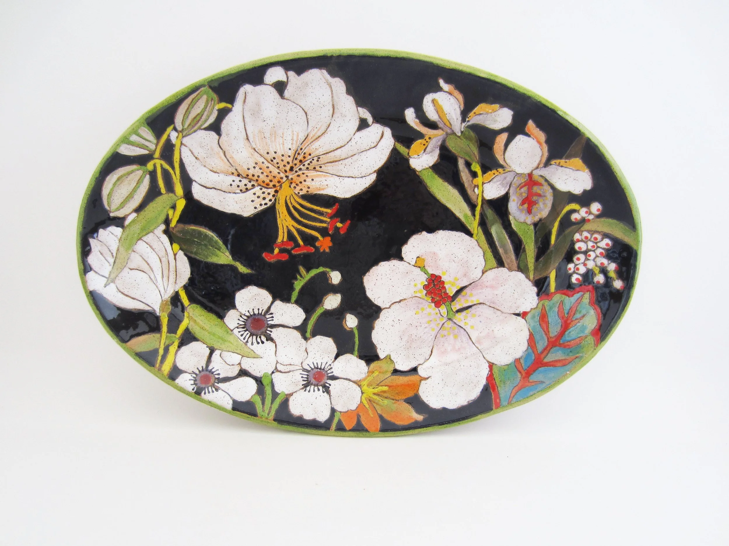 Flowers and Pigment Medium Oval Platter