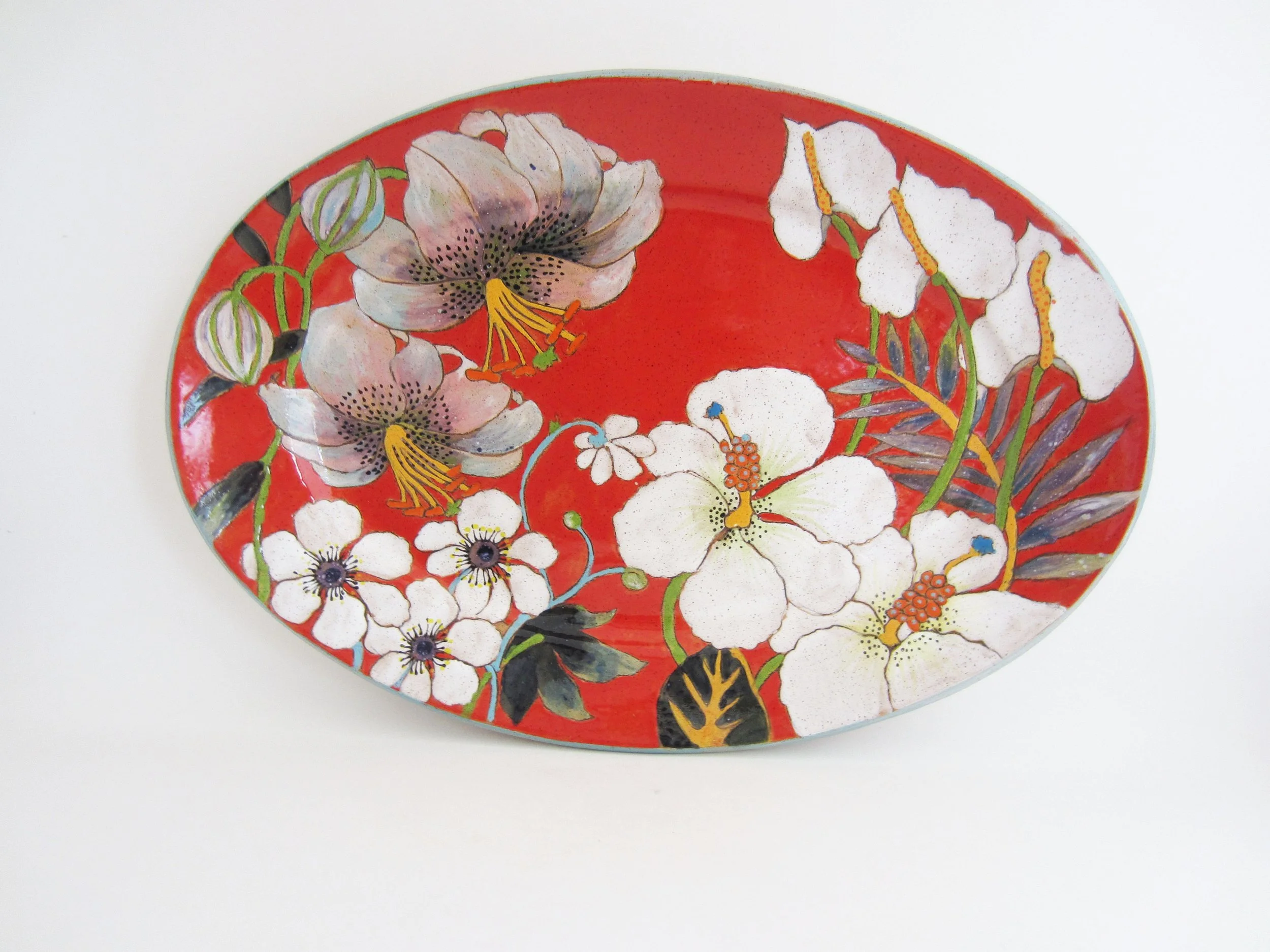 Flowers and Pigment Large Oval Platter