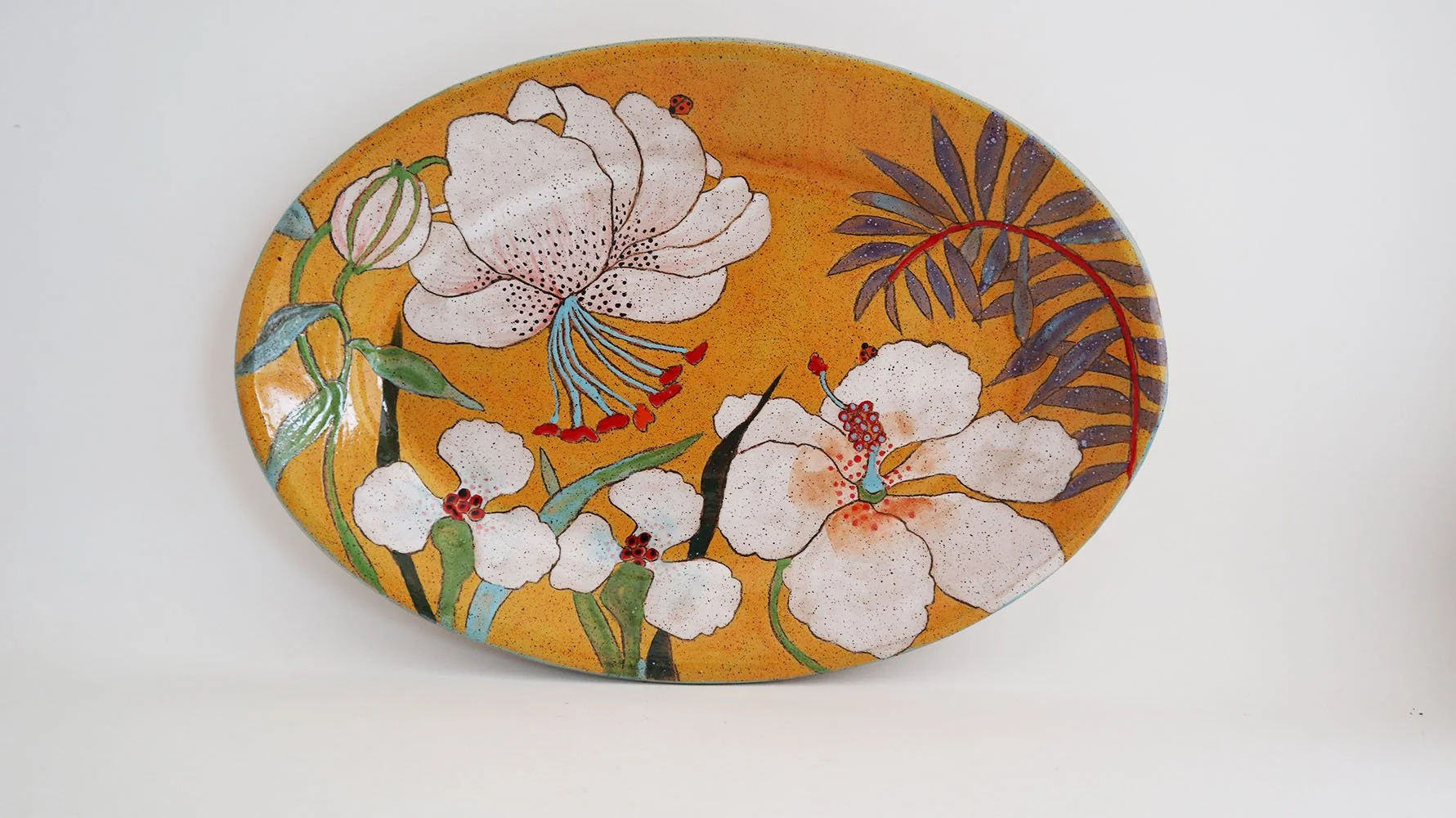 Flowers and Pigment Oval Platter (yellow)