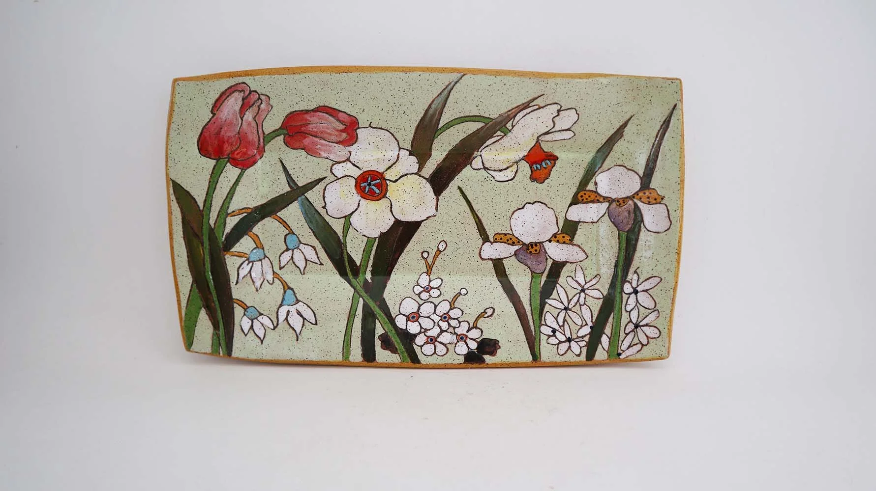 Spring Flower Rectangle Tray (light green)