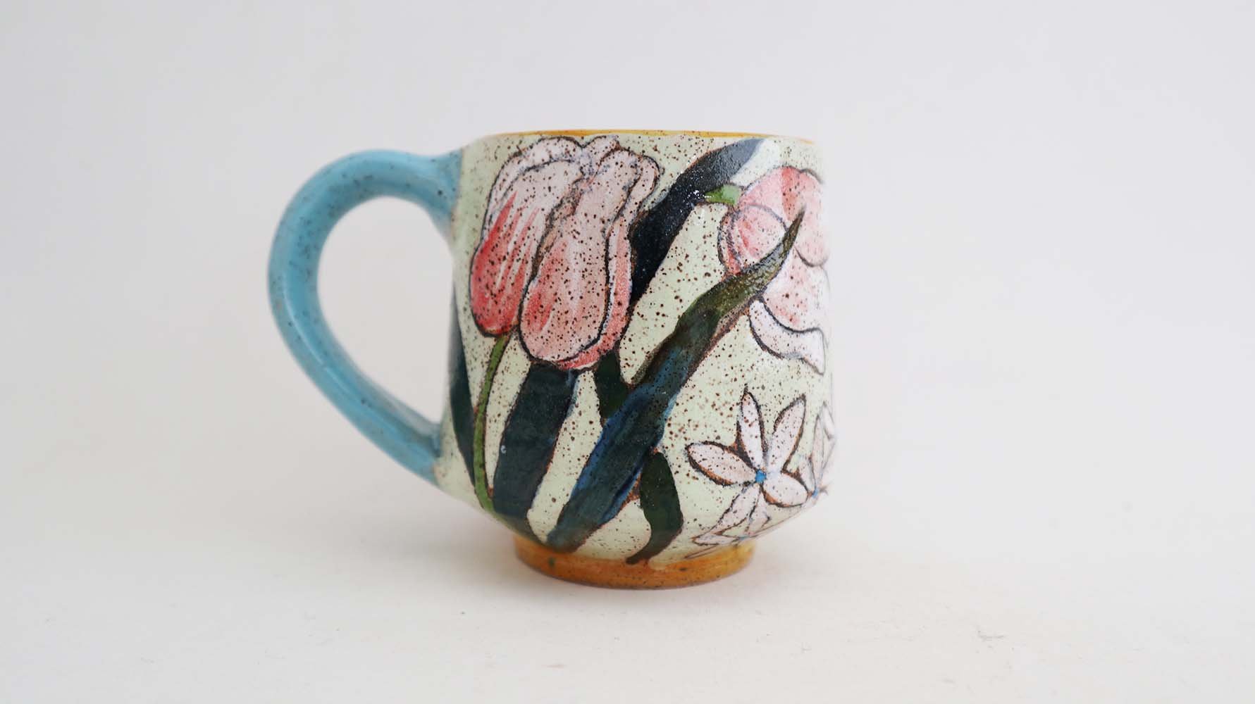 Spring Flower Small Mug (light green/blue handle)