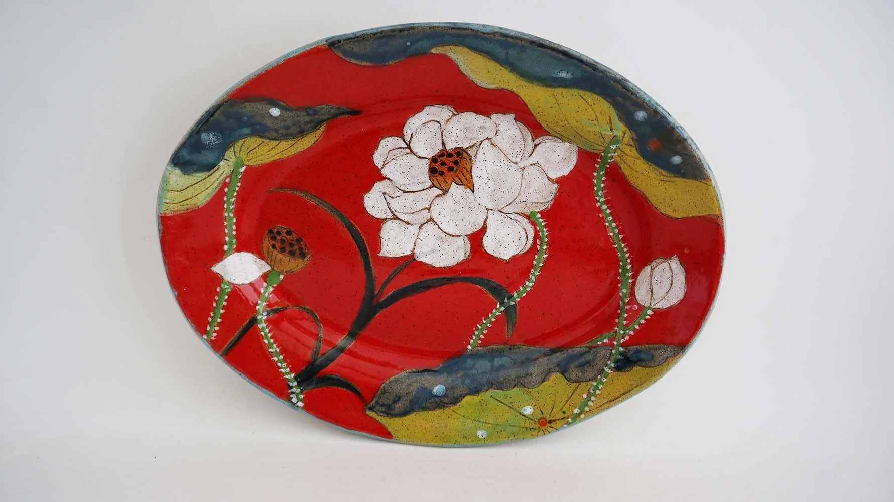 Lotus Flower Small Oval Platter (red)