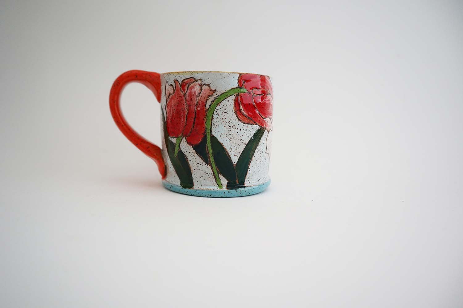 Spring Flower Small Mug (light blue/orange handle)