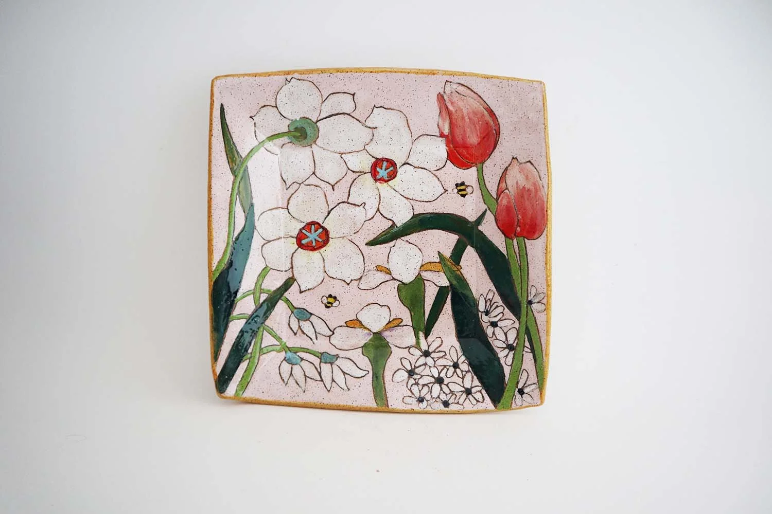 Spring Flowers Square Dish (light pink)