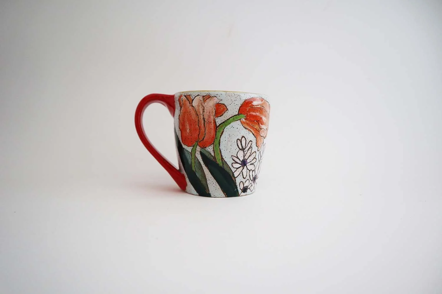 Spring Flower Small Mug (light blue/red handle)