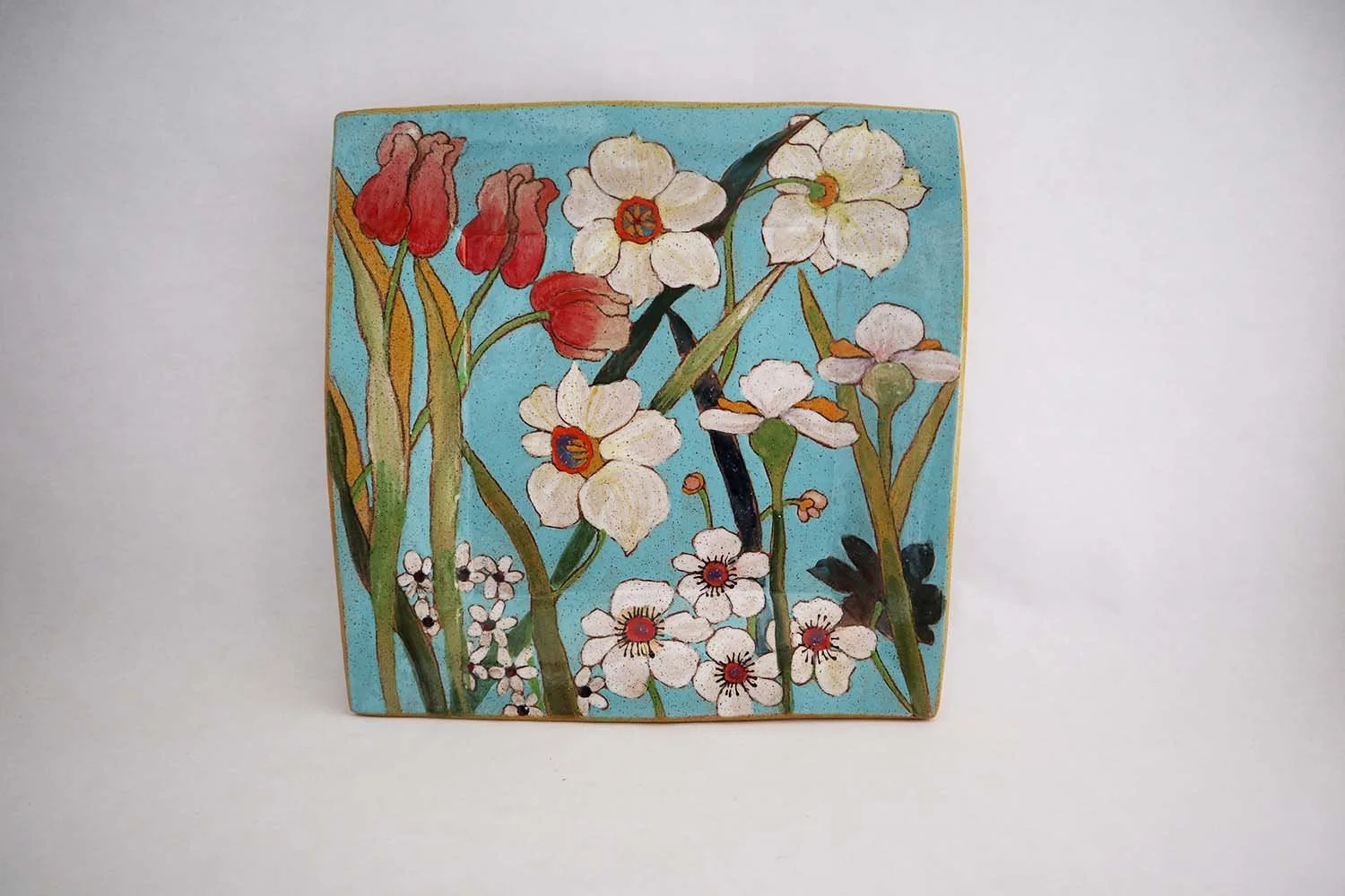 Spring Flowers Large Square Platter (tiffany blue)