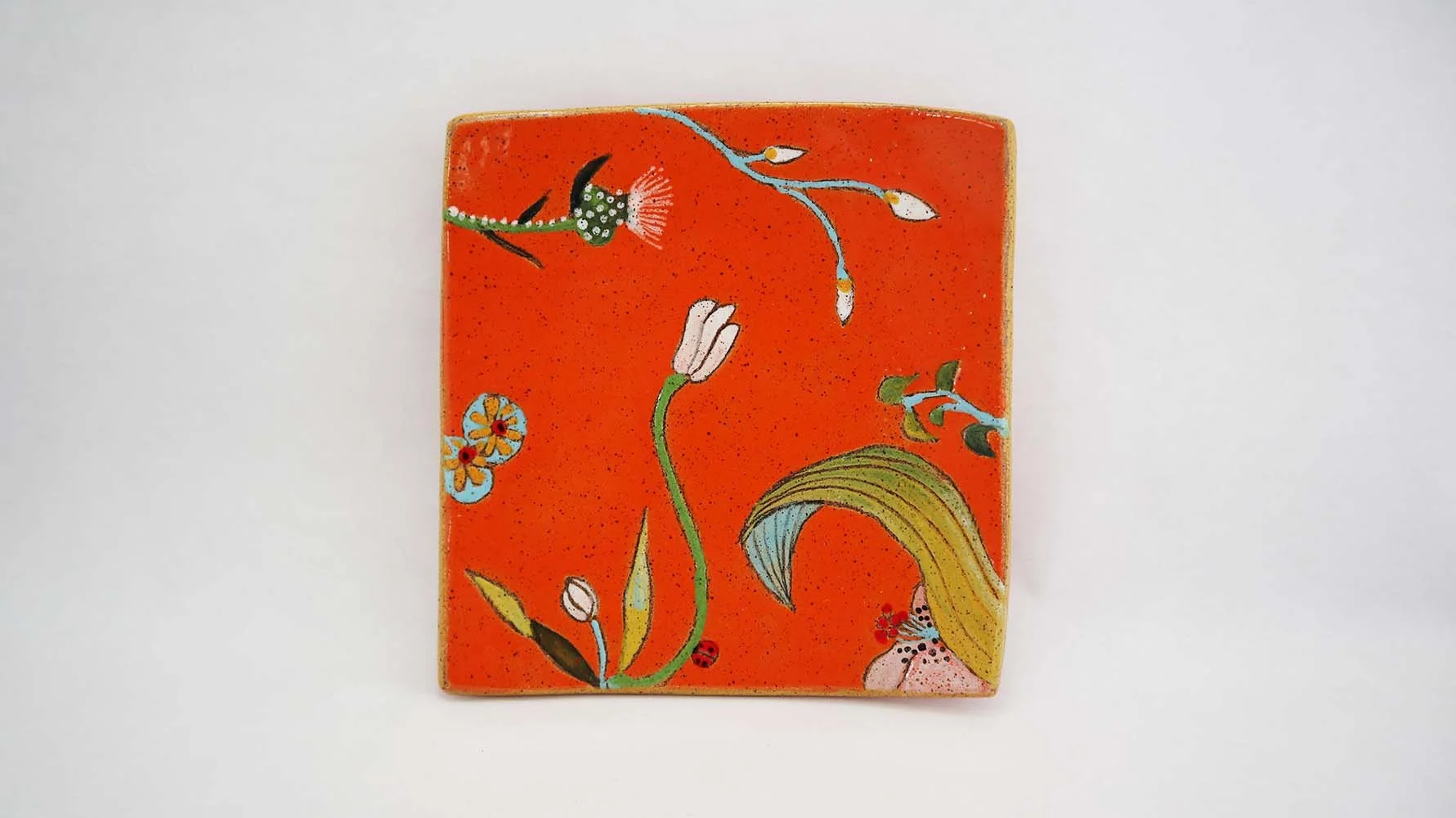 Flowers and Pigment Square Dish (orange)