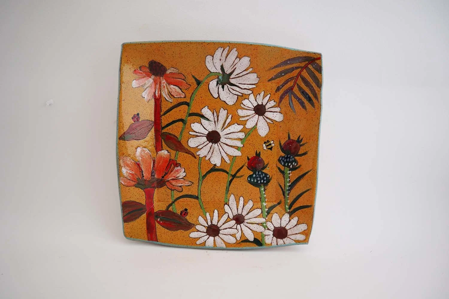 Flowers and Pigment Square Dish (yellow)