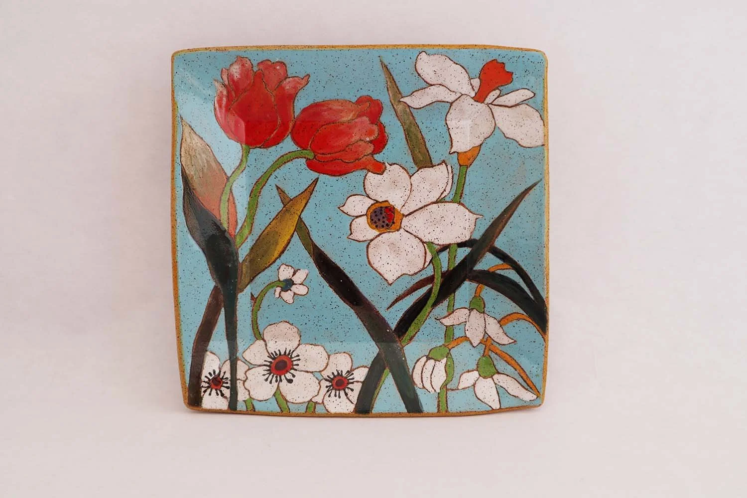 Spring Flowers Square Dish (tiffany blue)