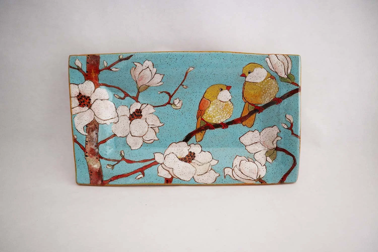 Magnolia Flowers with Birds Medium Rectangle Tray