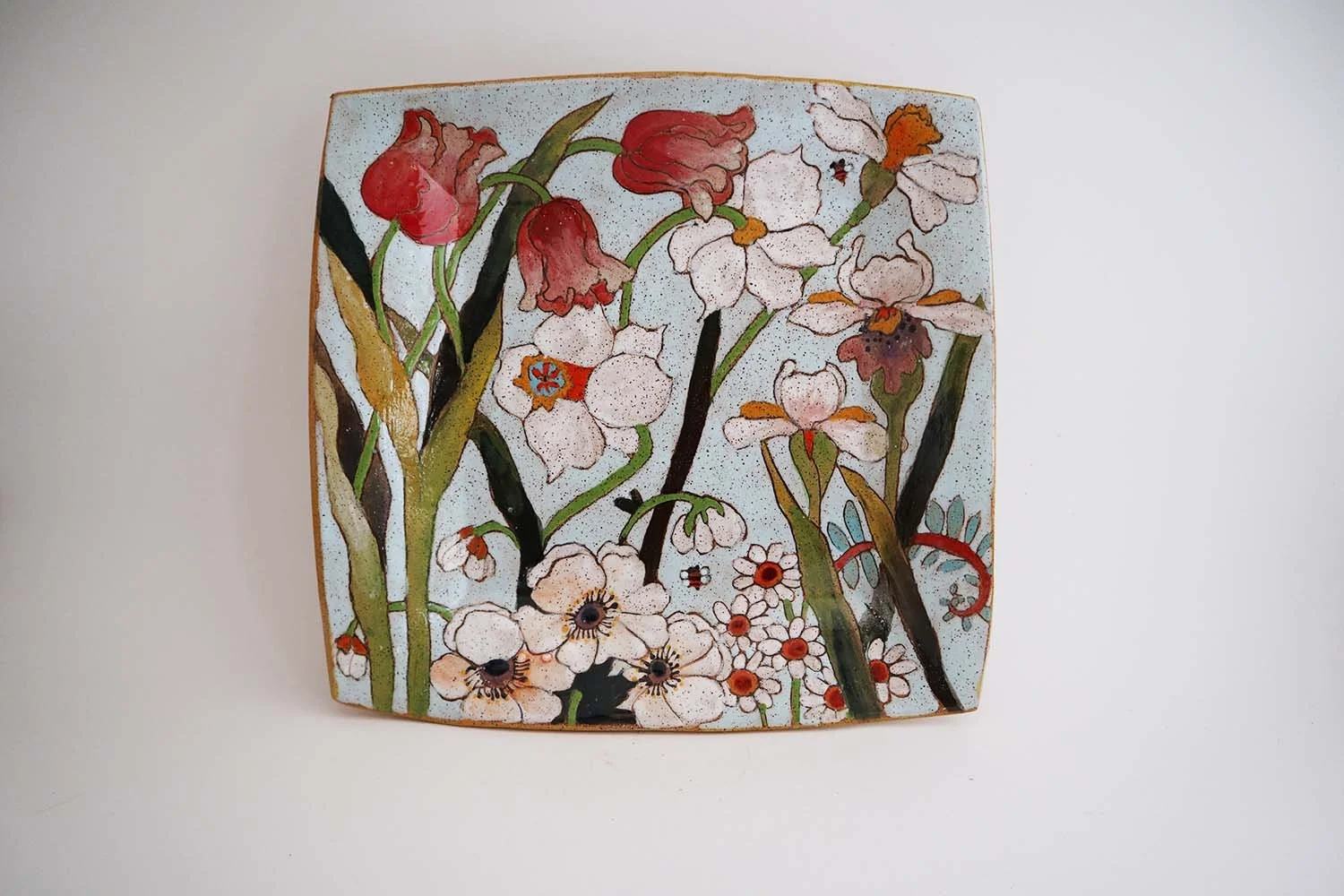 Spring Flower Square Platter (light blue)