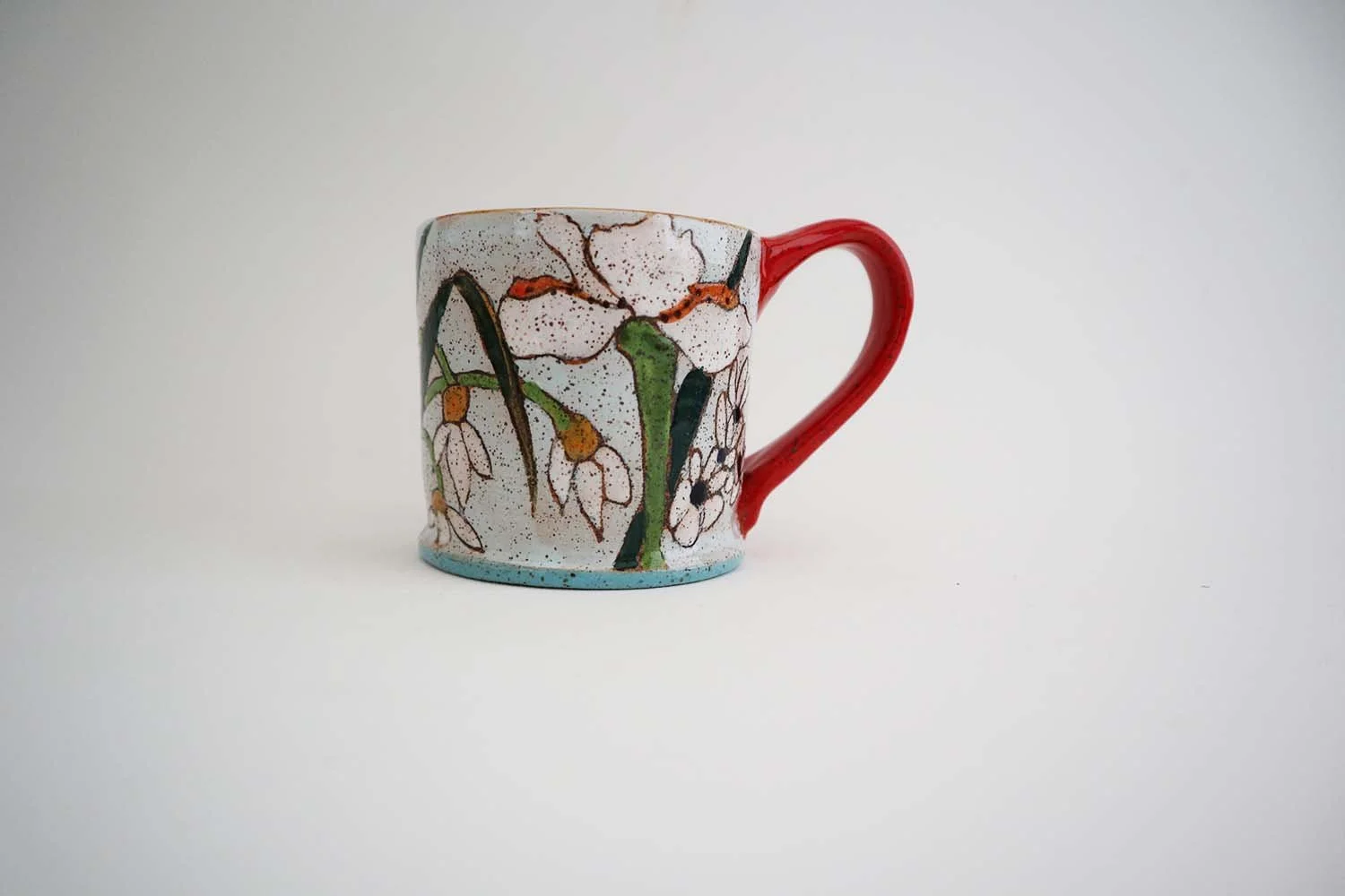 Spring Flower Small Mug (light blue/red handle)