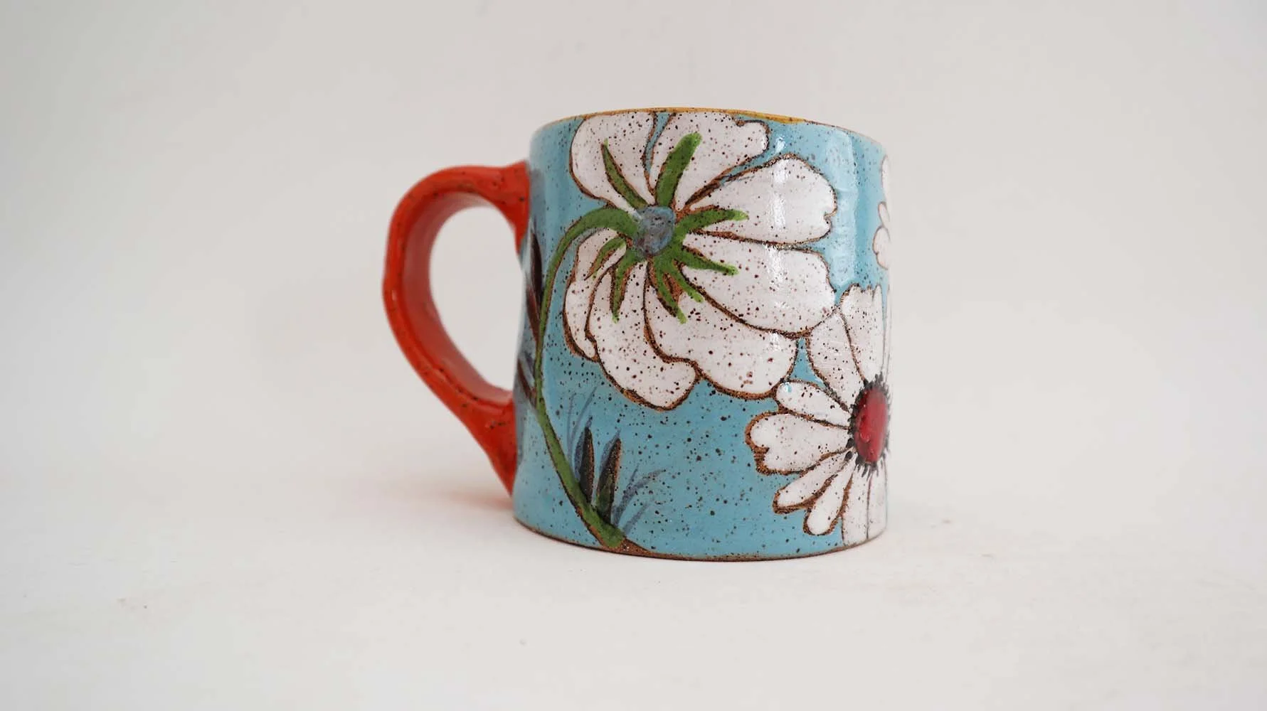 Flowers and Pigment Small Mug (blue/red handle)