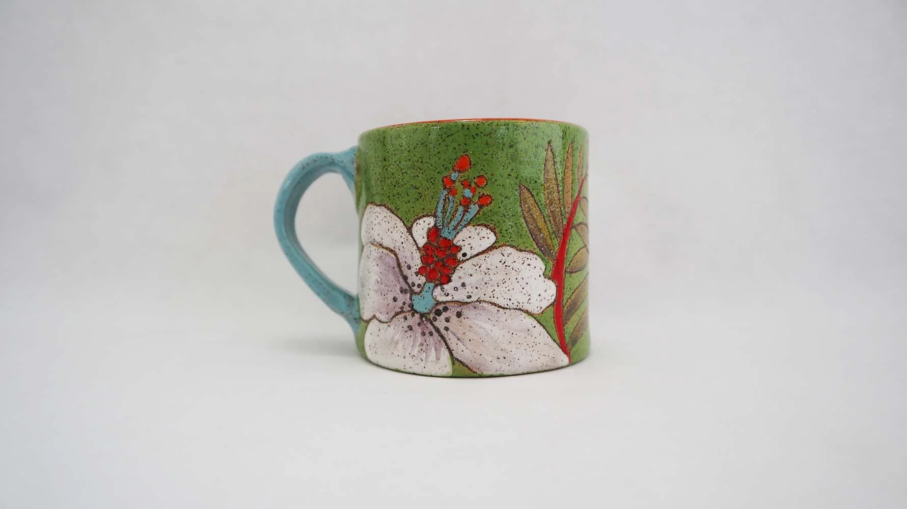 Flowers and Pigment Small Mug (green/blue handle)