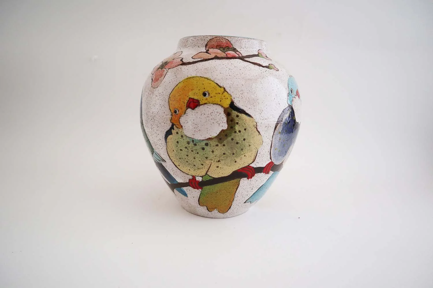 Flower, Birds, and Berries Round Vase
