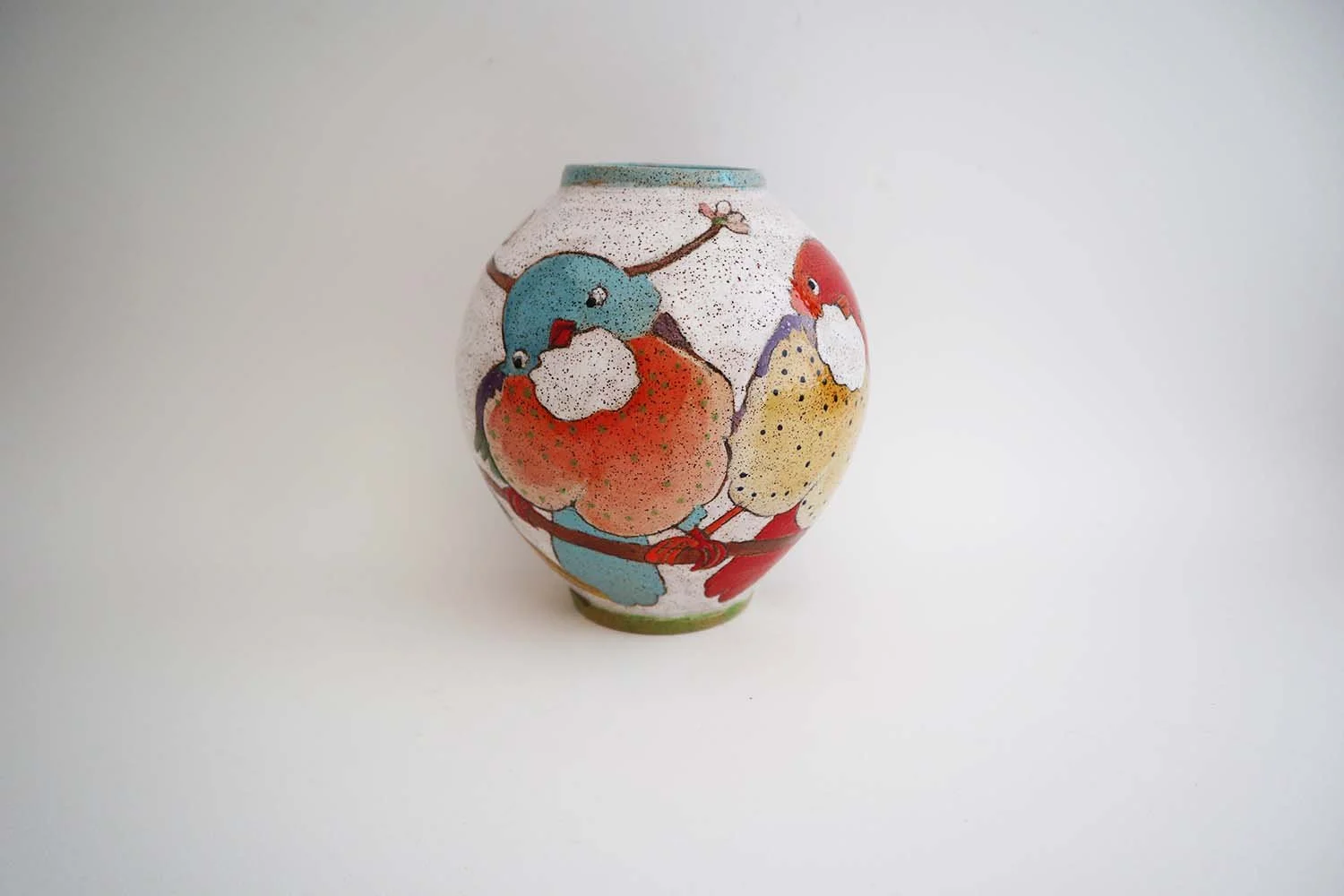 Flowers, Birds, and Berries Small Round Vase