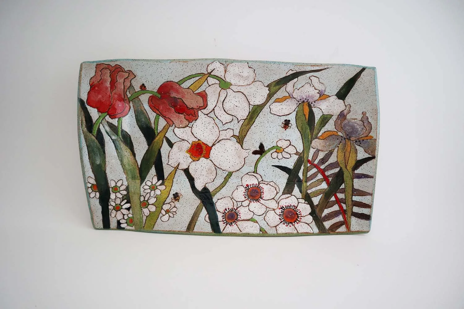 Spring Flower Medium Rectangle Tray (light blue)