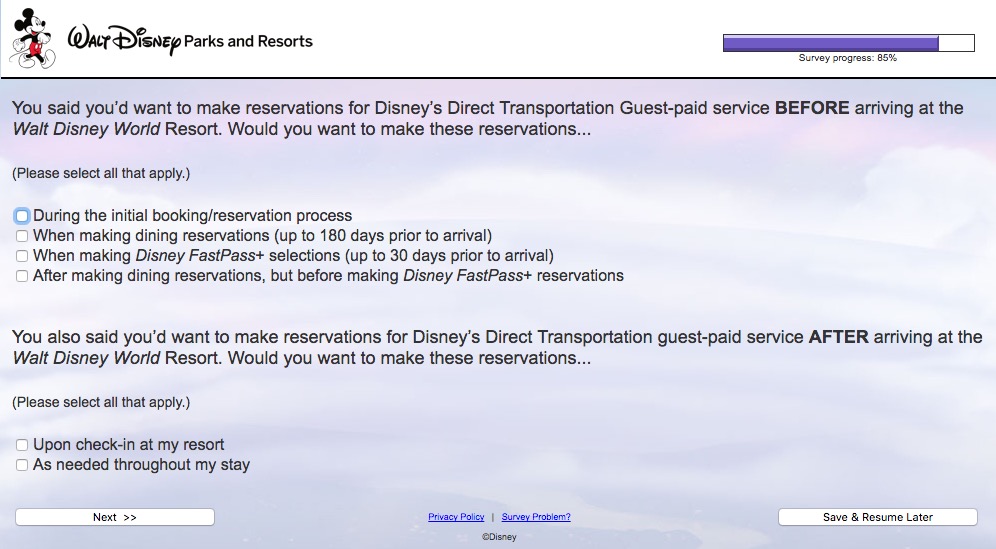 Walt Disney World Transportation Survey