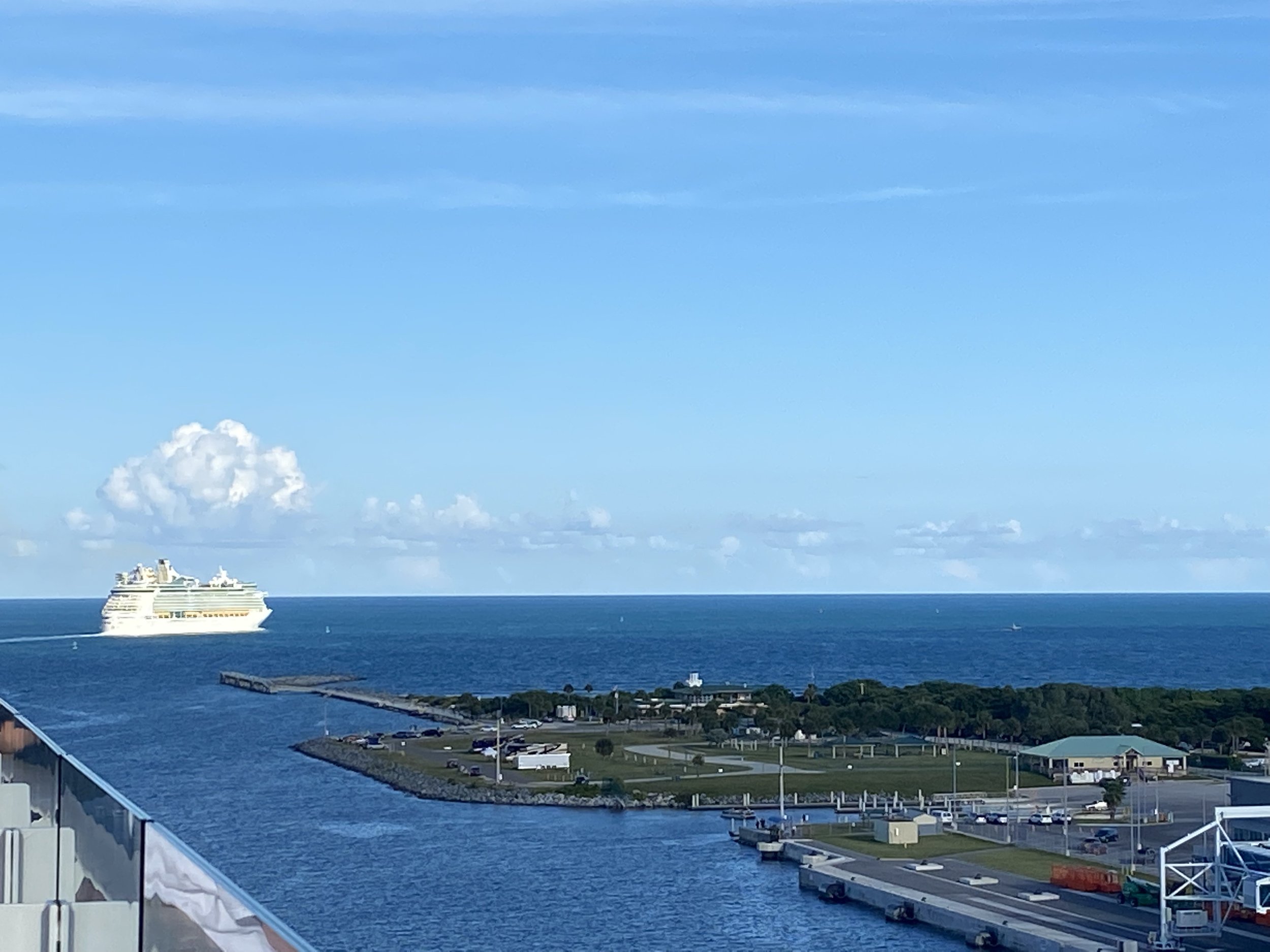  We departed Port Canaveral in late afternoon. For the first few hours, we sailed with Royal Caribbean before parting ways.   I love when people come outside of the area restaurants to watch the Disney Dream pass through the channel. It’s a sight to 