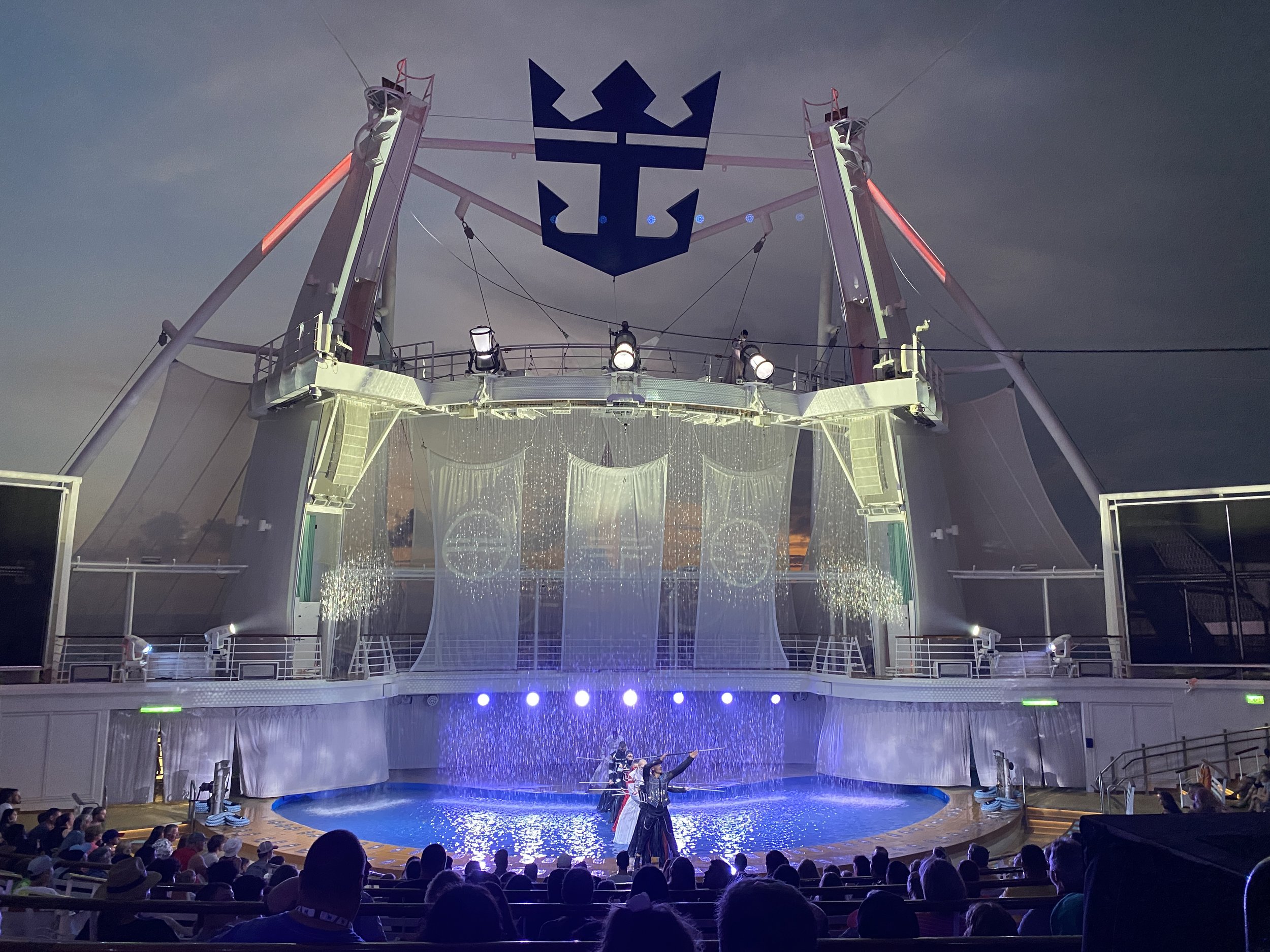  This is the theater in the rear (aft) of the ship where the show,  Hiro  is performed. Think Cirque du Soleil show on a ship. Breathtaking acrobat performances, high dives, dancers, and high-energy music. Tickets are required to see show but there i