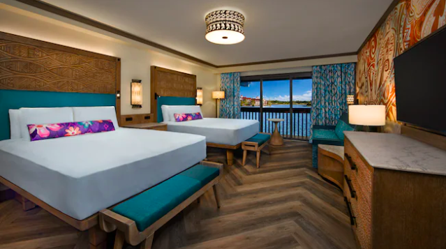  Standard rooms at  Disney’s Polynesian Resort  are among the most spacious at  Walt Disney World  at about 450 square feet.    Standard rooms can sleep up to 5 adults plus 1 child up to age 3 in a crib.    Rooms have 2 queen size beds and a sofa bed