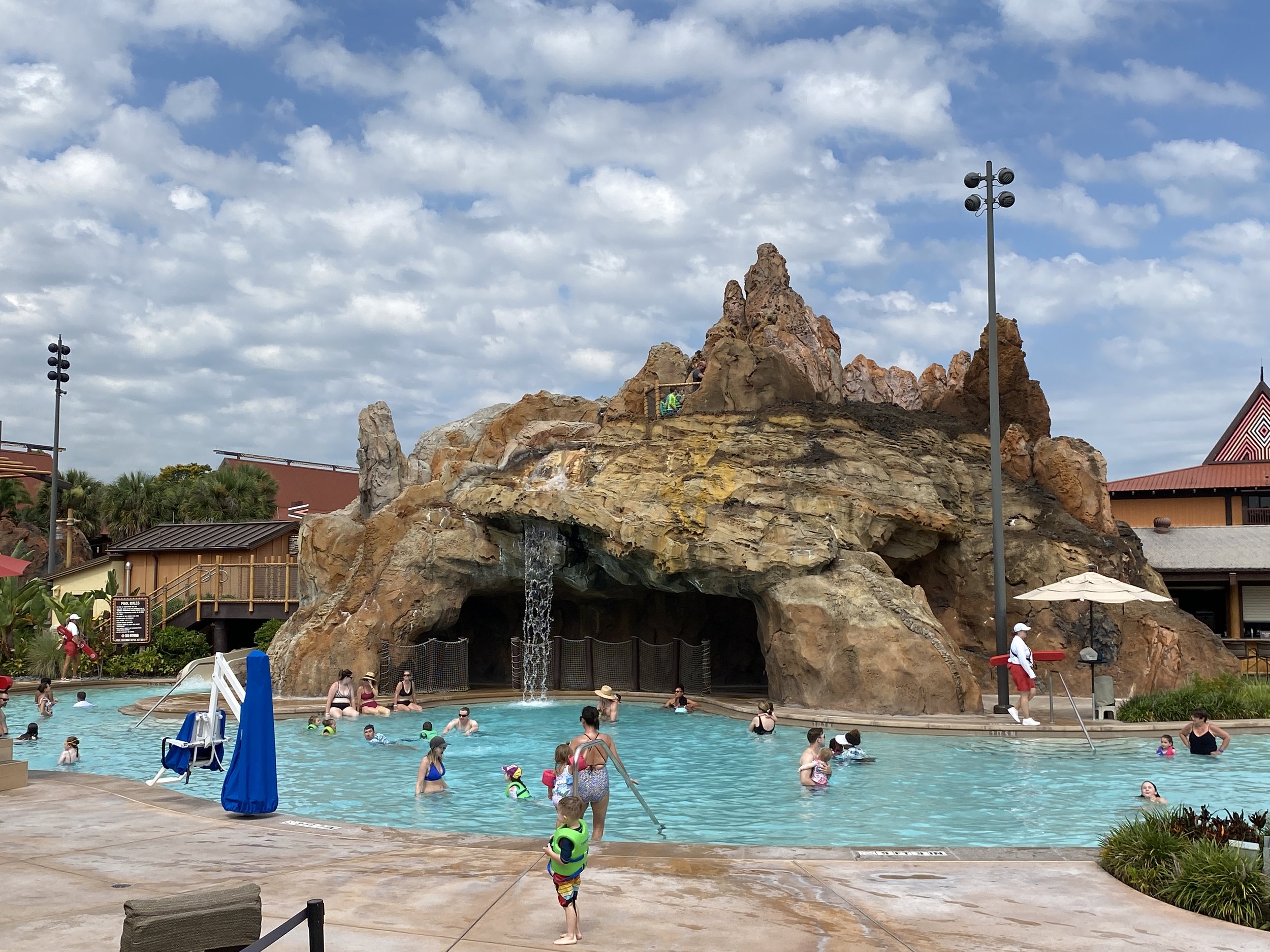  There are two pools, the Volcano Pool, also known as the Lava Pool, pictured here and the Oasis Pool pictured below.     The Volcano Pool has a waterslide, children’s playscape, afternoon music and entertainment, and poolside bar service.   