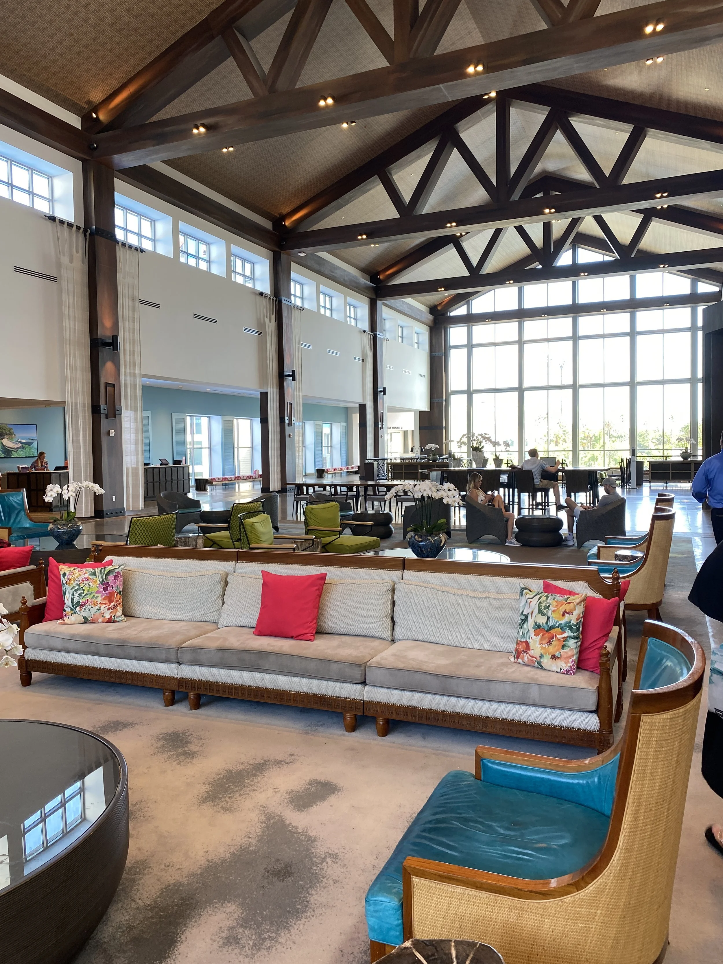  The lobby furniture is bright and colorful with plenty of natural sunlight.  